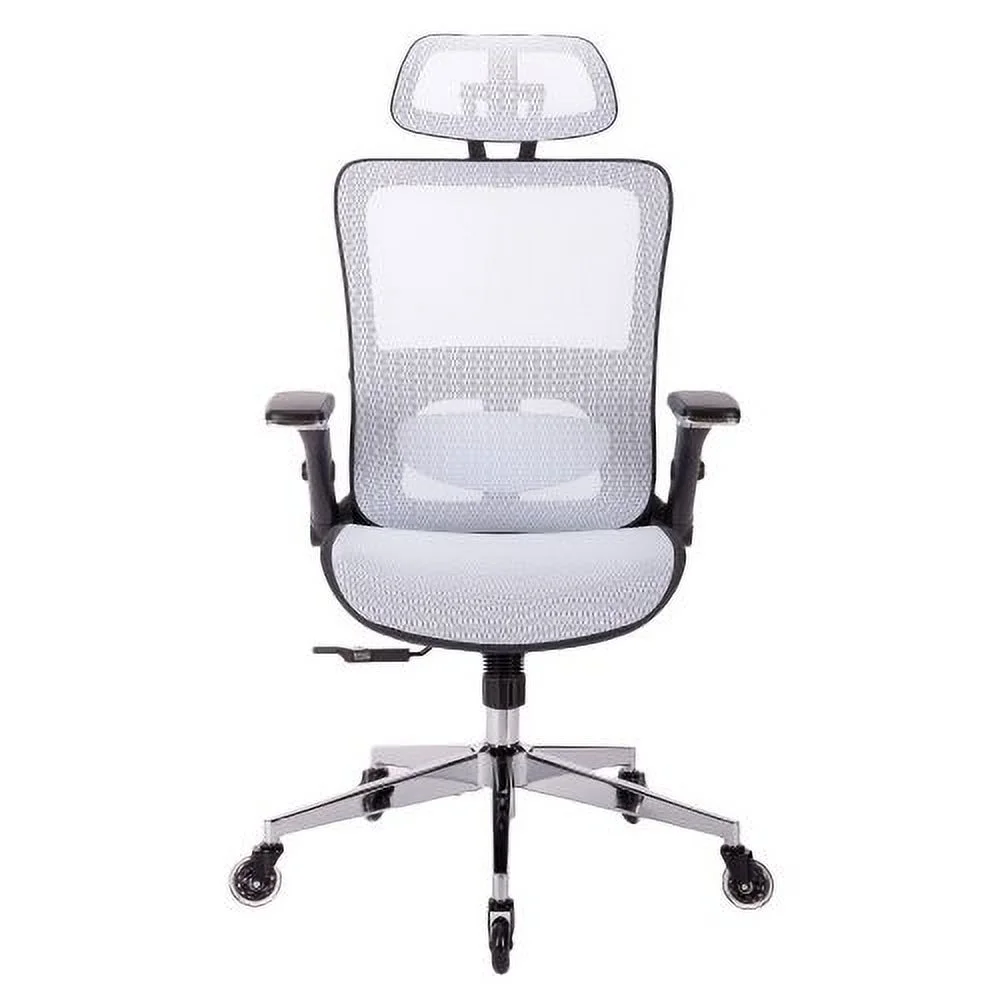 Ergonomic Mesh Office Chair, High Back - Adjustable Headrest with Flip-Up Arms, Tilt and lock Function, Lumbar Support and blade Wheels, KD chrome metal legs