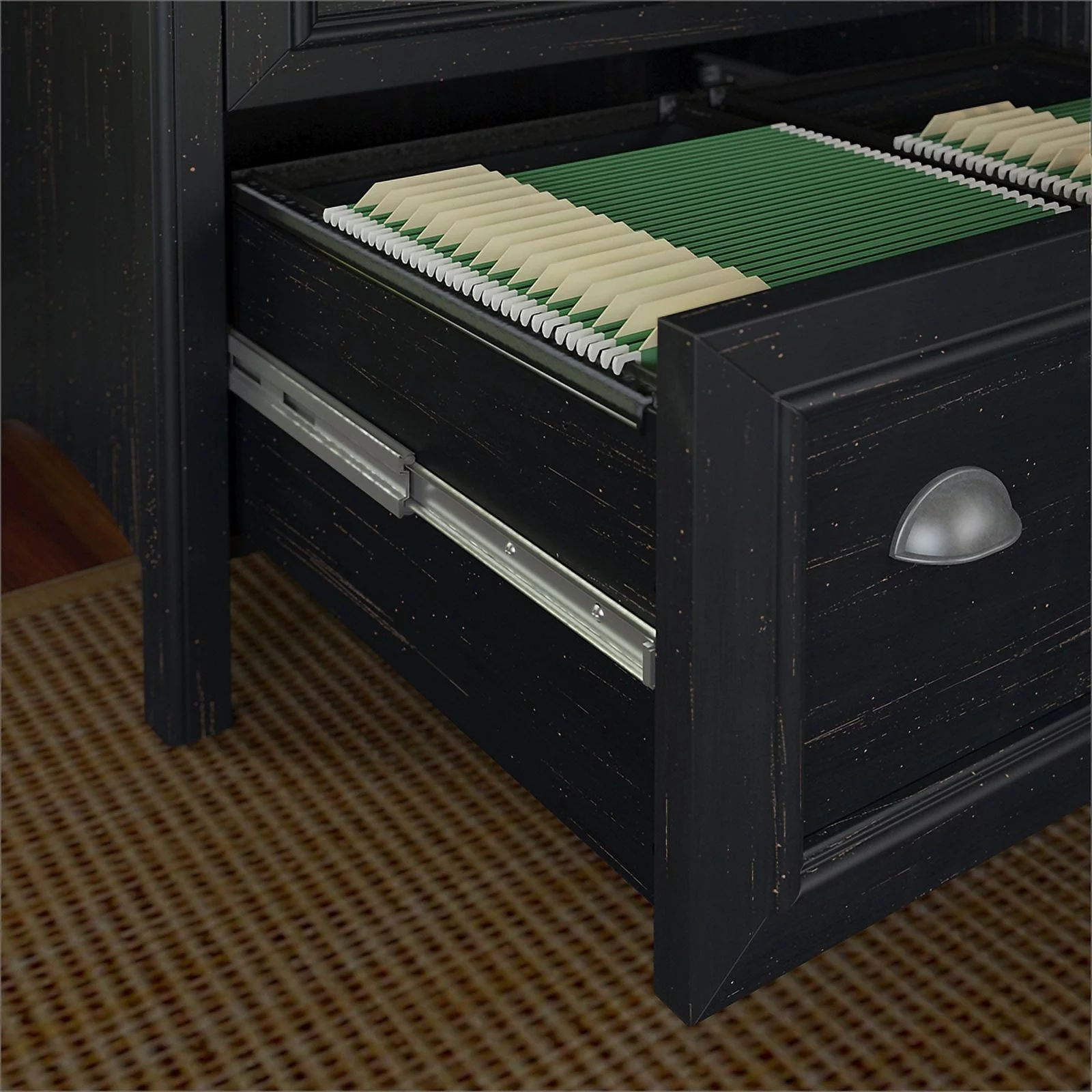 Home Square 2 Drawer Wood Filing Cabinet Set in Antique Black (Set of 2)