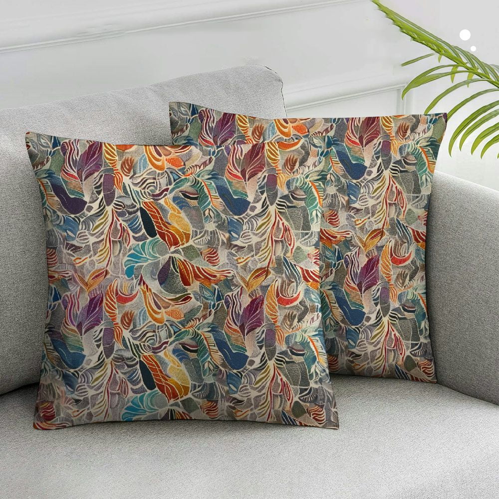 JEUXUS  Boho Pillow Sham, Abstract Feather Wave Pattern with Retro Look and Colorful Short Lines Curves, Decorative Standard Size Printed Pillowcase,Pastel Ivory 2pc