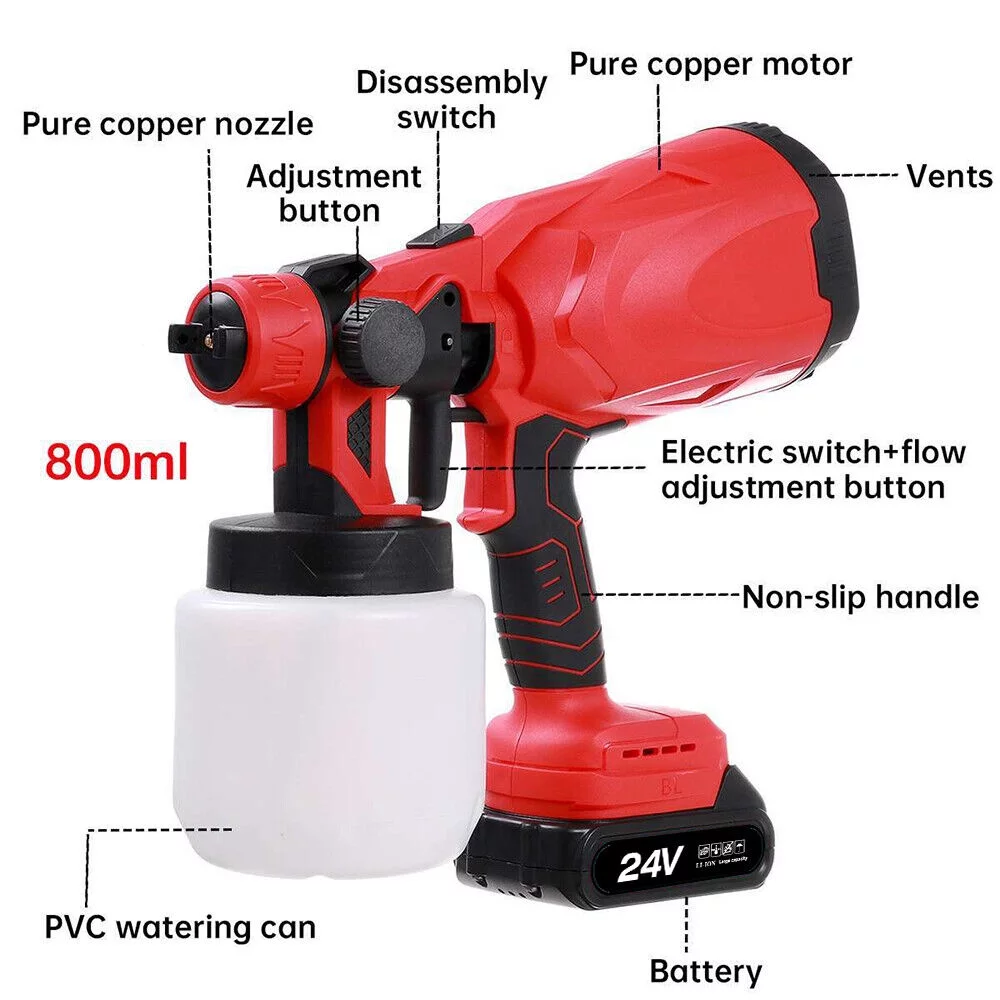 800W Electric Paint Sprayer 800ml Handheld HVLP Spray Gun Home Powerful & Rechargeable DIY Painting Tool