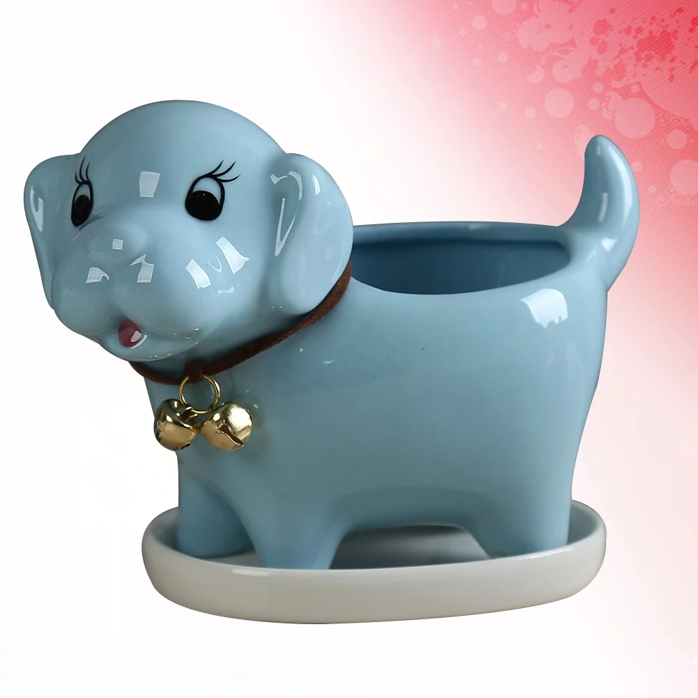 Gongxipen 1pc Flowerpot Ceramic Dog Shaped Green Succulent Planter Desktop Decor for Home Office (Sky-blue)