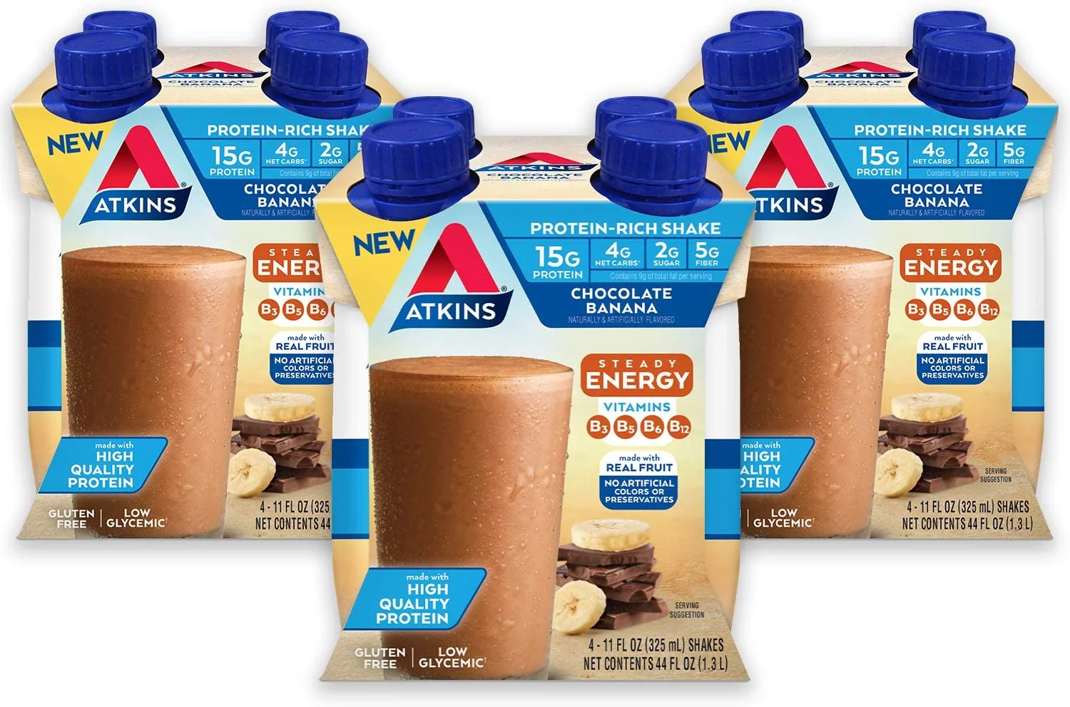Atkins Chocolate Banana Protein-Rich Shake. With B Vitamins and High-Quality Protein. Made with Real Fruit. Keto-Friendly and Gluten Free, 11 Fl Oz (Pack of 12)