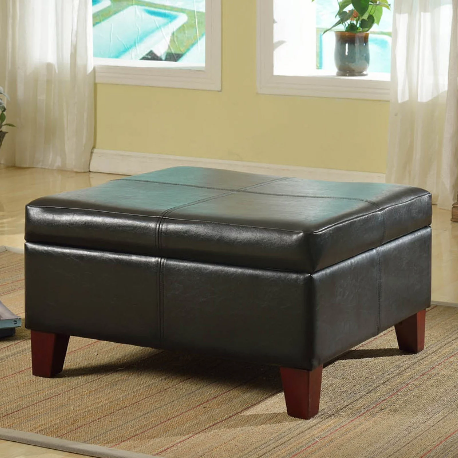 Kinfine USA Luxury Large Faux Leather Storage Ottoman