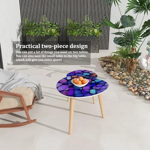 SQWCFD Small Coffee Nesting  Abstract Stained Glass Mosaic Triangle End  Center   Modern   Room Bedroom Balcony