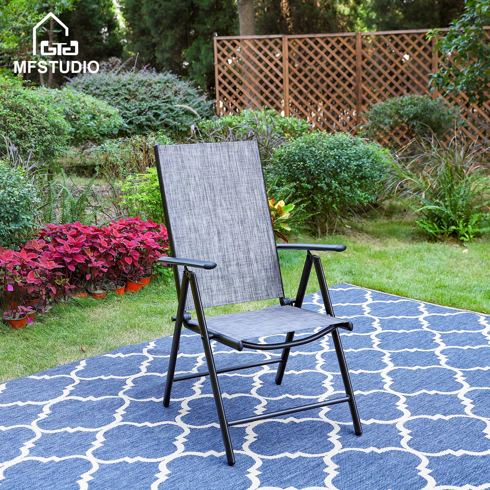 MF Studio 7-Piece Outdoor Patio Dining Set with Textilene 7-level Adjustable Folding Chairs&Rectangle Table, Gray