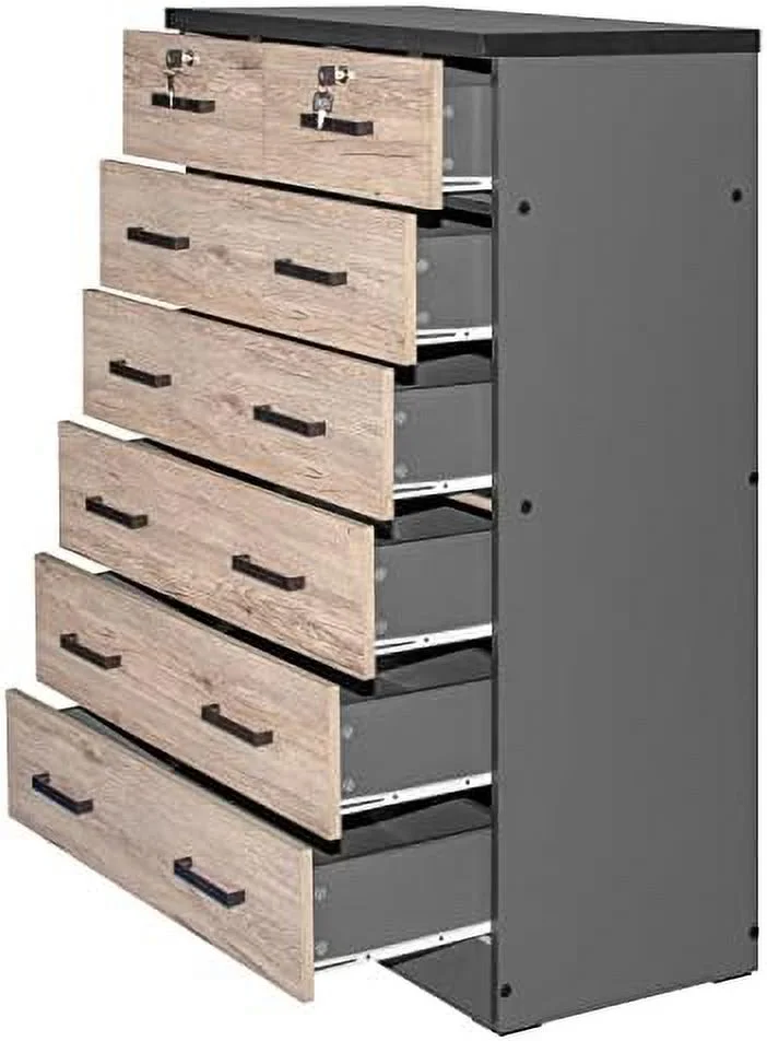 HOOMHIBIU Cindy 7 Drawer Chest Wooden Dresser with Lock in Black