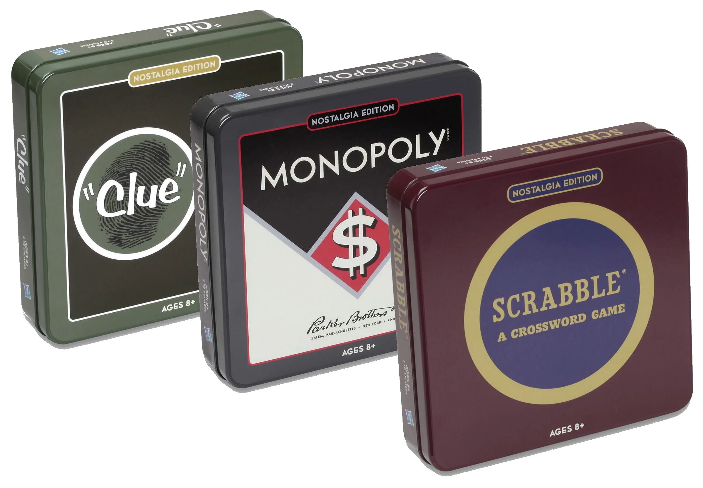 WS Game Company Scrabble, Monopoly, and Clue Nostalgia Tin Collection of Classic Board Games
