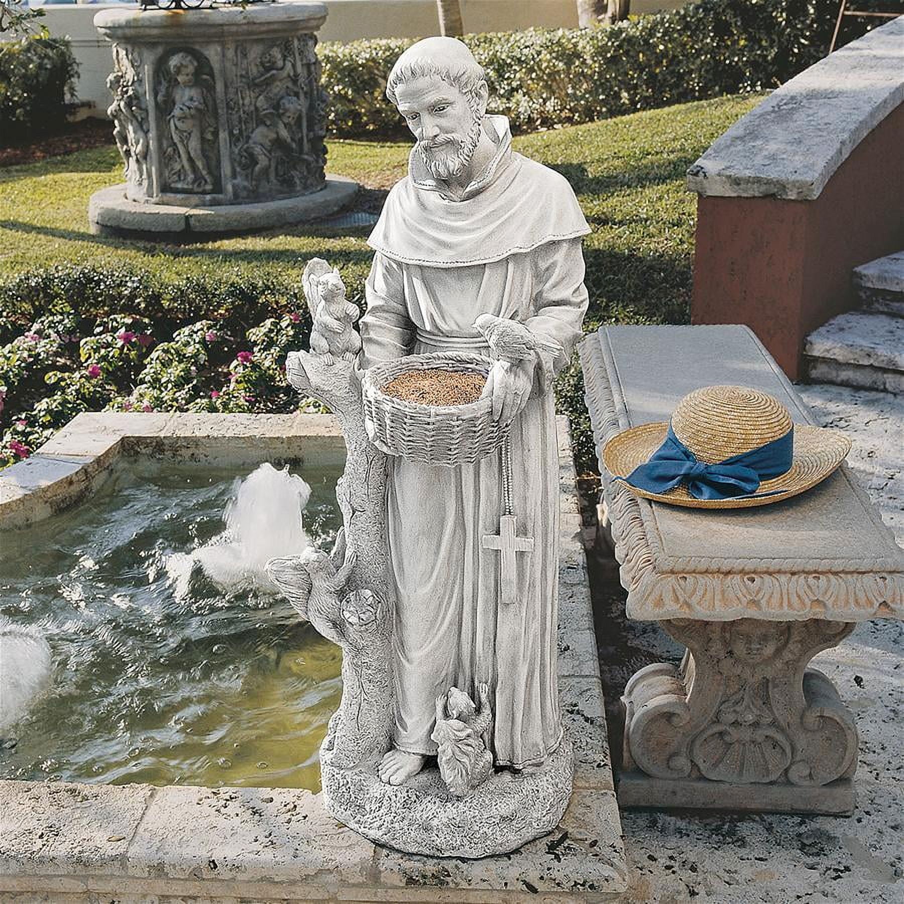 Design Toscano Nature's Nurturer Saint Francis Garden Statue Birdfeeder, Large 37 Inch, Polyresin, Antique Stone