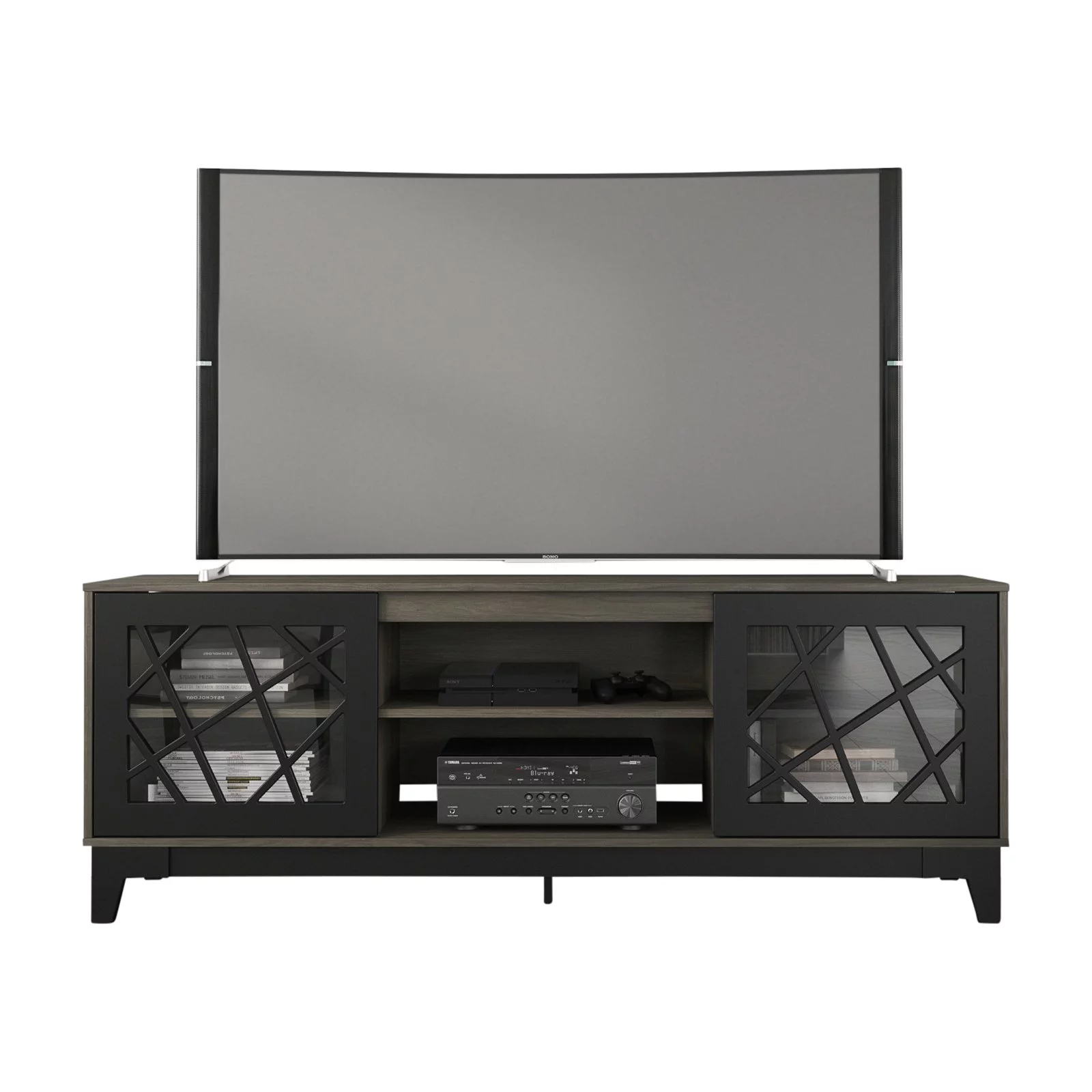 Nexera Graphik TV Stand for TVs up to 80 in., Bark Gray and Black
