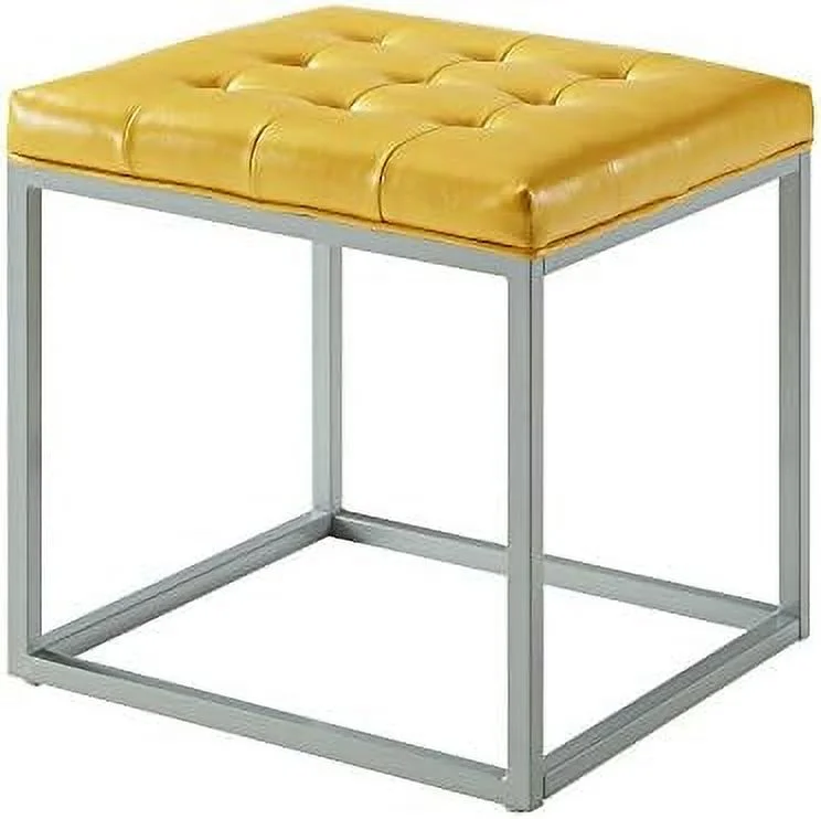 FDSHOIYN Yellow Cube Ottoman | PU Leather | Button Tufted | Metal Frame | Living Room Entryway | Modern Contemporary