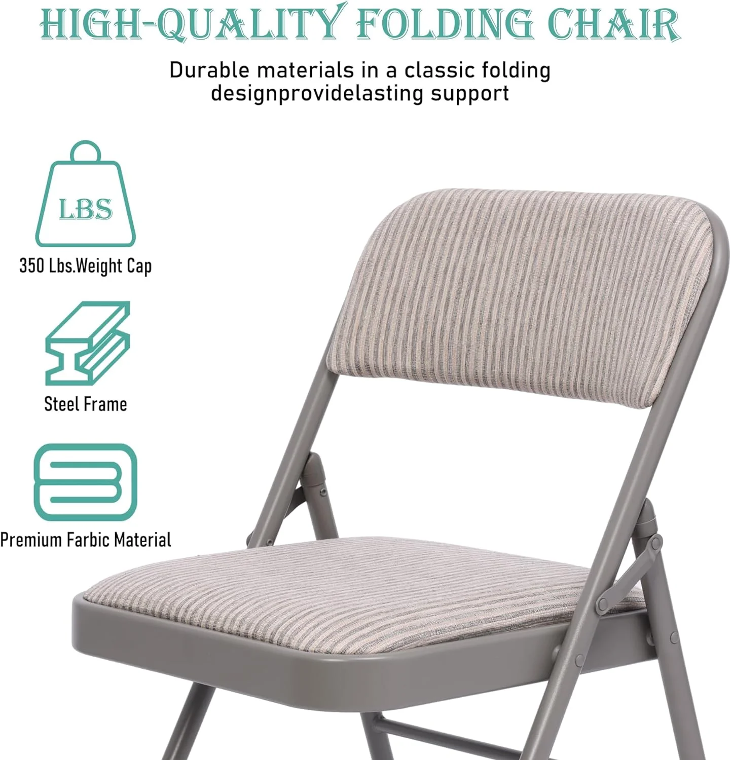 U-ToBe 8 Pack Fabric Padded Folding Chair, Commercial Padded Folding Chairs with Double Hinged Steel Frame for Home and Office, Indoor Outdoor Events. 350LB Weight Capacity