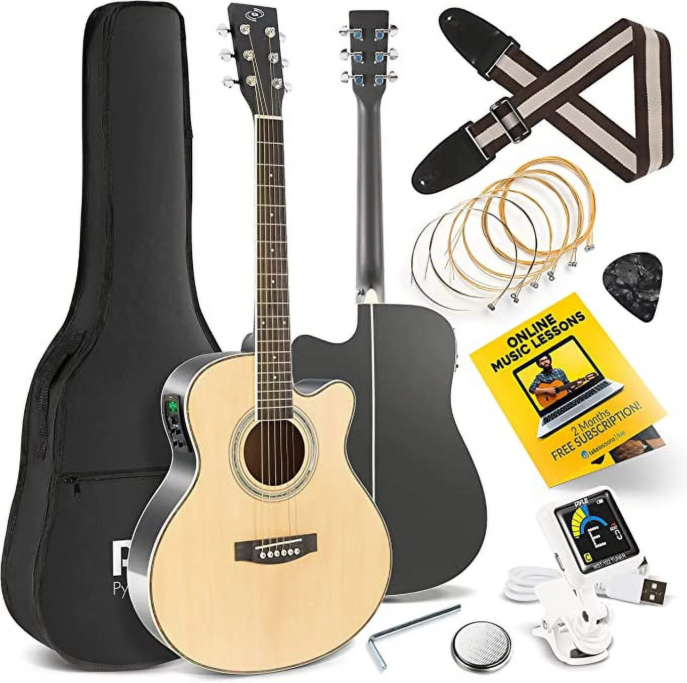 Pyle Acoustic Electric Cutaway Guitar 3/4 Scale 36” Steel String Spruce Wood W/ Gig Bag, 4-Band EQ