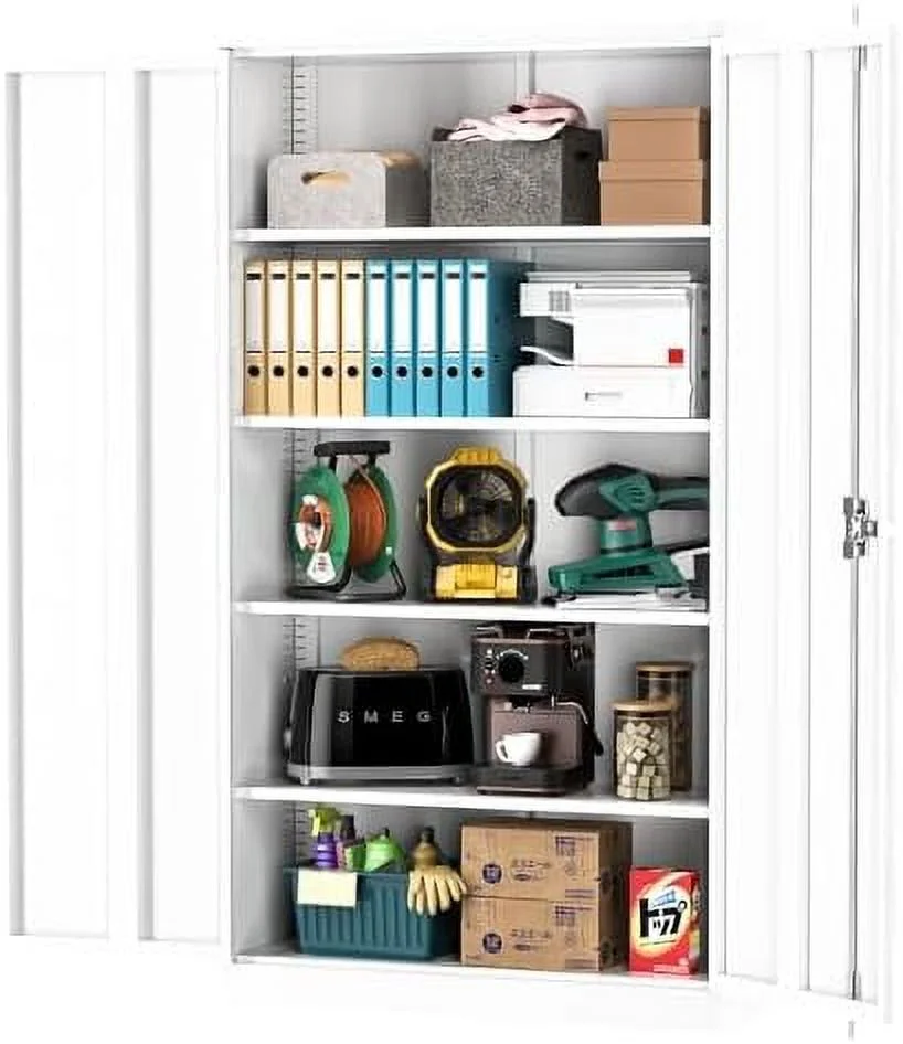 WTYNKAE Garage  Cabinets with Doors and Shelves  72" Steel Tool Locking Cabinet  Metal  Cabinet for Home Office  Warehouse  School (New Grey)