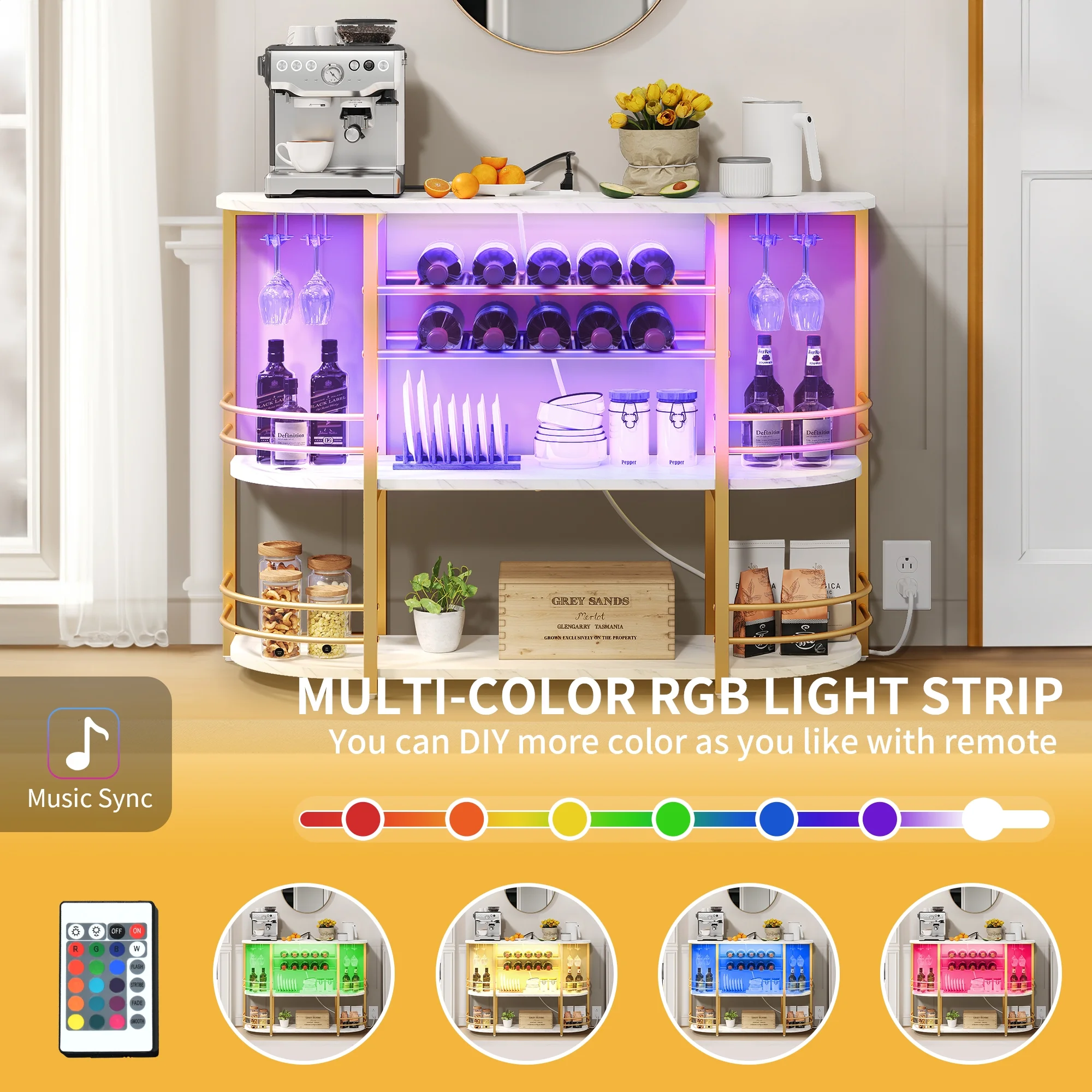 DWVO 3 Tier Home Bar Unit with Charging Station, 47