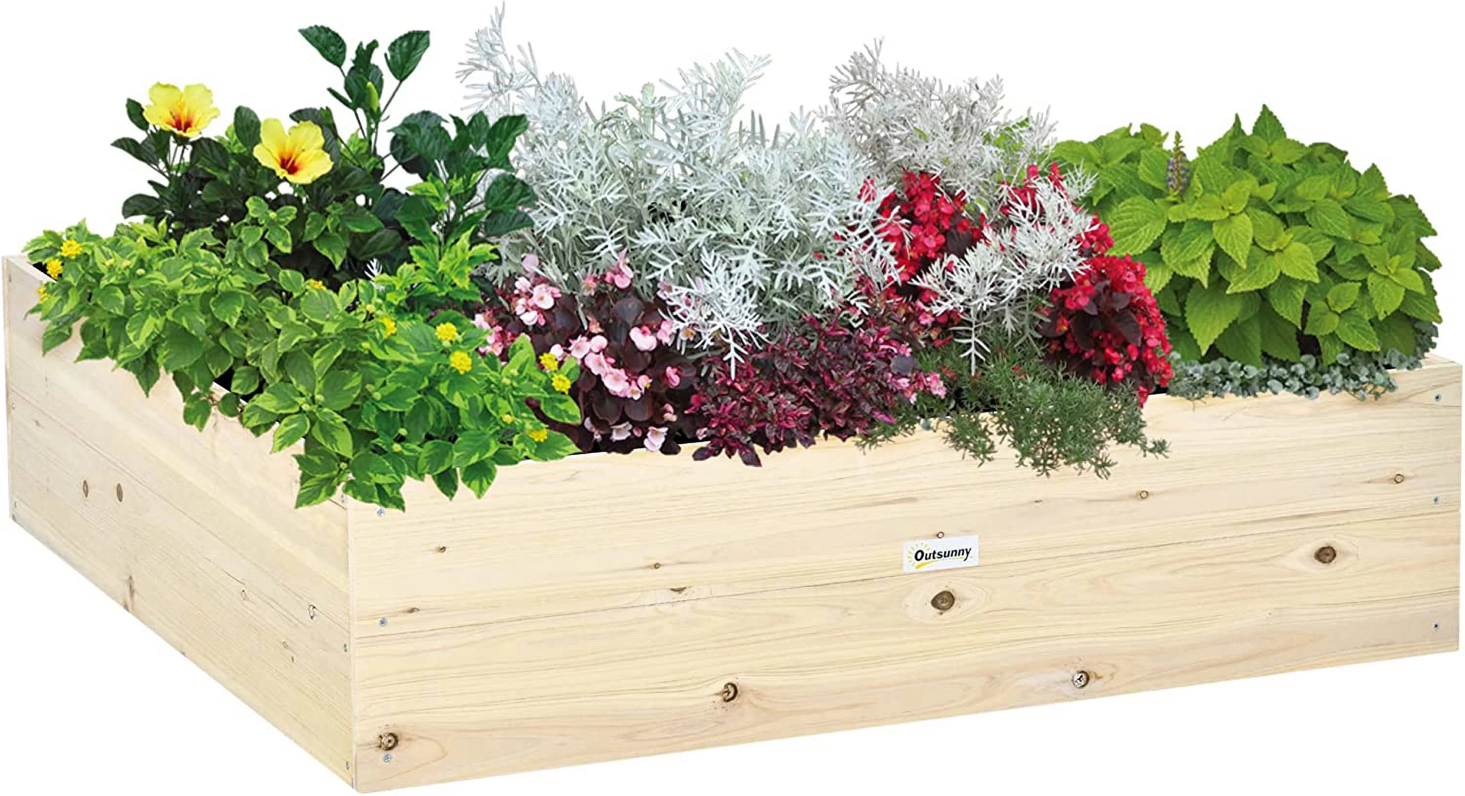 Outsunny Wooden Raised Garden Bed Kit, Elevated Planter Box with Bed Liner for Backyard, Patio to Grow Vegetables, Herbs, and Flowers, 4' x 4' x 12