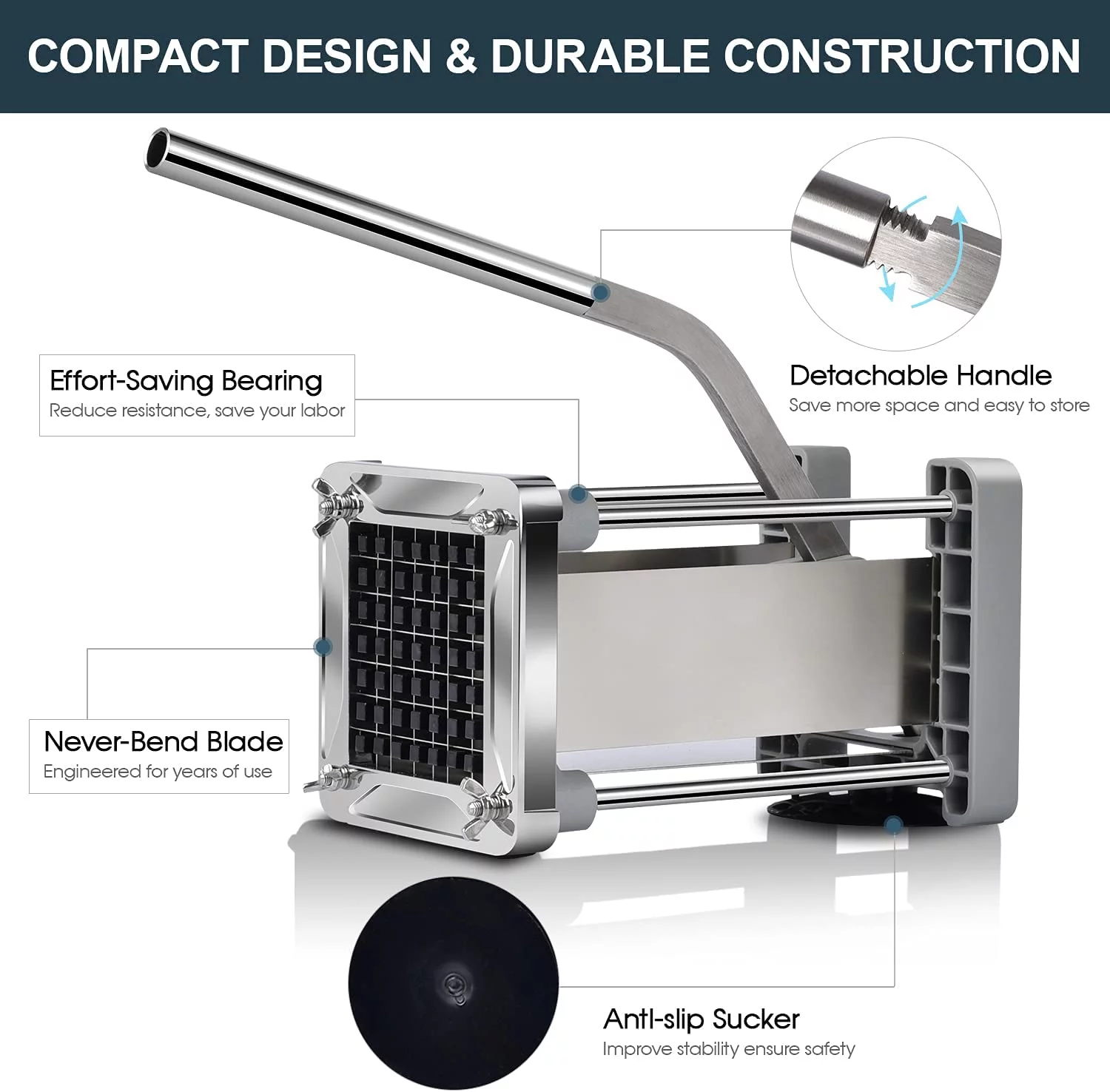 French Fry Cutter, Sopito Professional Potato Cutter Stainless Steel with 1/2-Inch Blade Great for Potatoes Carrots Cucumbers