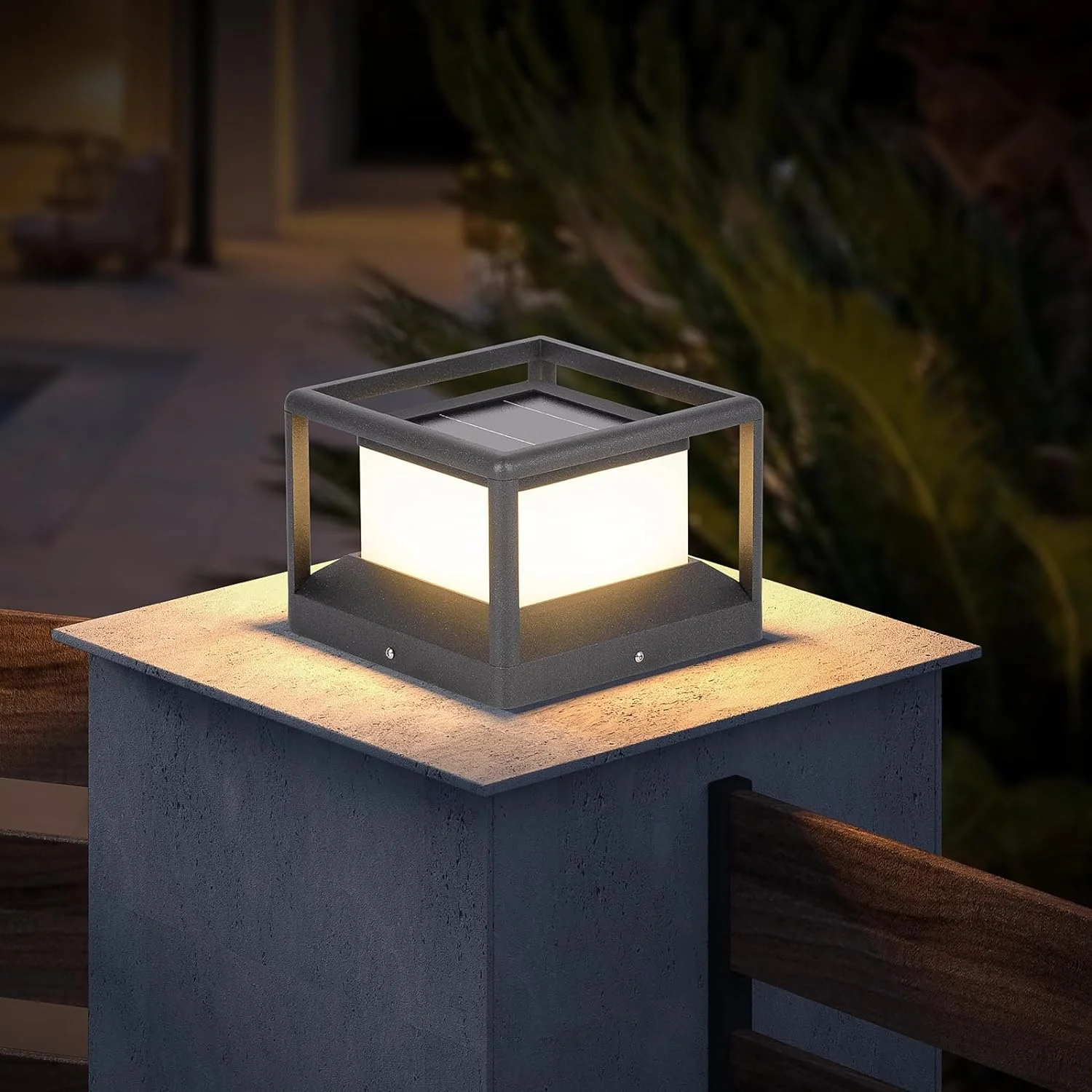 LIANMEI Solar Modern Post Light, Solar Post Cap Light Outdoor Fence Deck Column Lamp 3000K Luxury Landscape Pillar Lighting for Porch Flat Surface Patio Garden Decoration with IP65 Waterproof