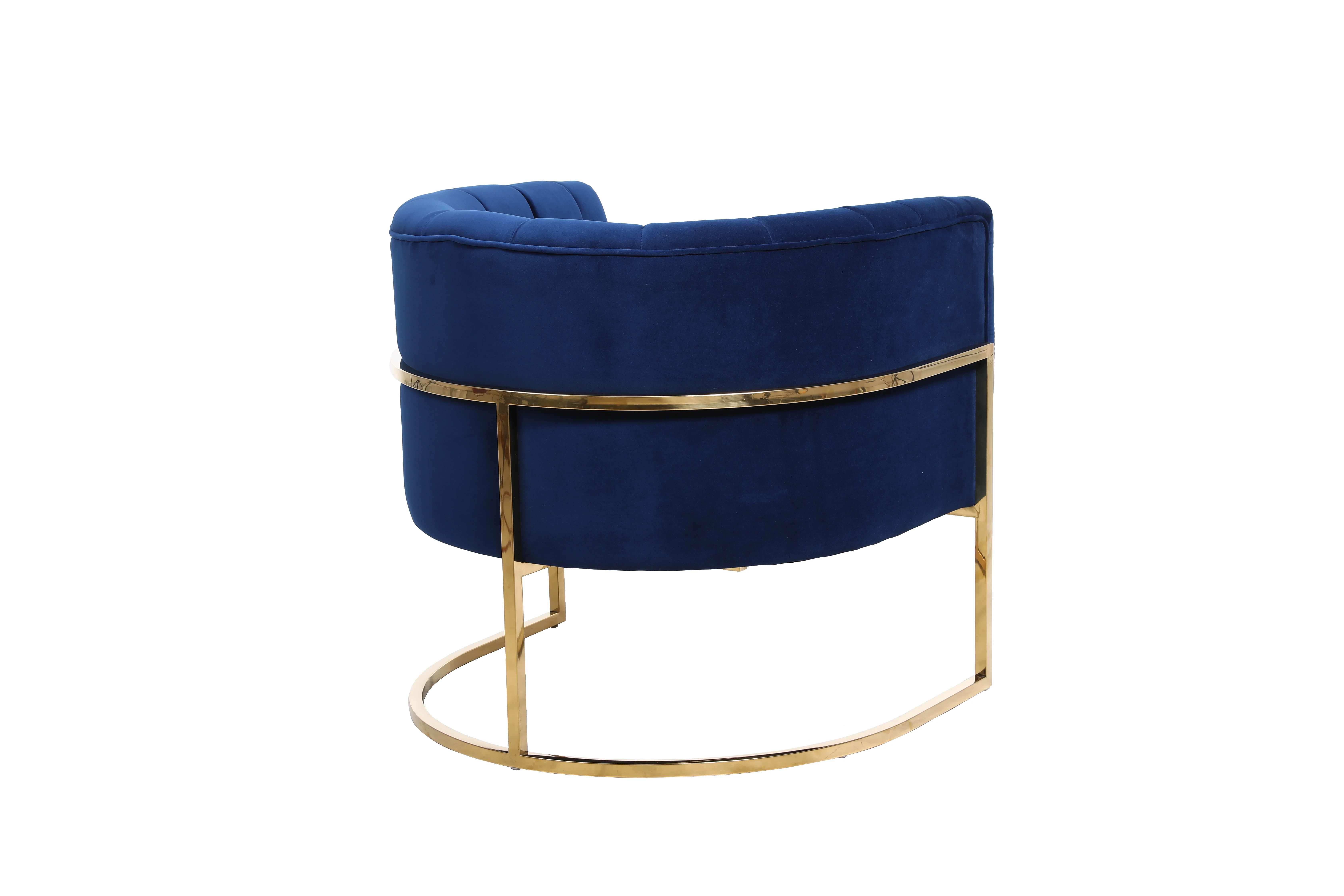 Modern Velvet Upholstered Barrel Chair with U-Shaped Gold Base