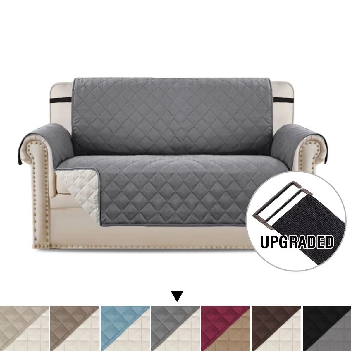 PrimeBeau Loveseat Covers Reversible Quilted Furniture Protector with Elastic Straps Slip Resistant Furniture Cover for Dogs Seat Width Up to 46