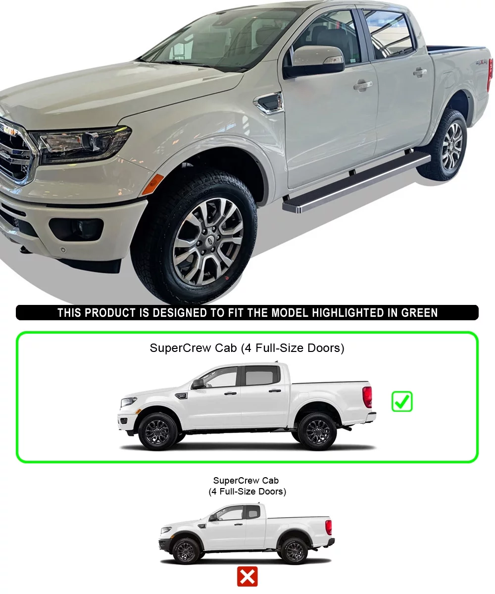 APS iBoard Running Boards 6 inches Compatible with Ford Ranger 2019-2023 SuperCrew Cab 4-Door (Nerf Bars Side Steps Side Bars)