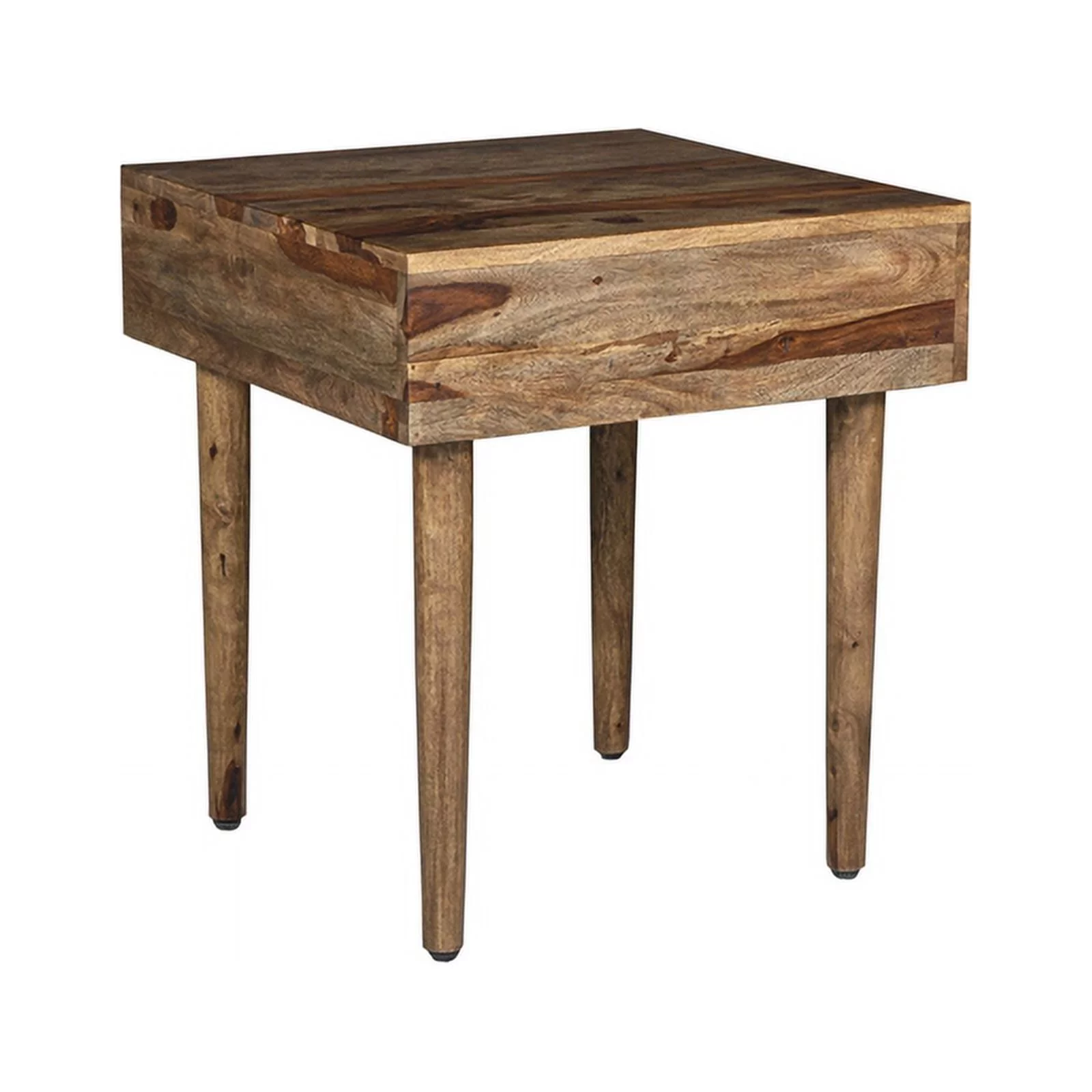 Home Square Drawer Solid Sheesham Wood End Table in Brown - Set of 2