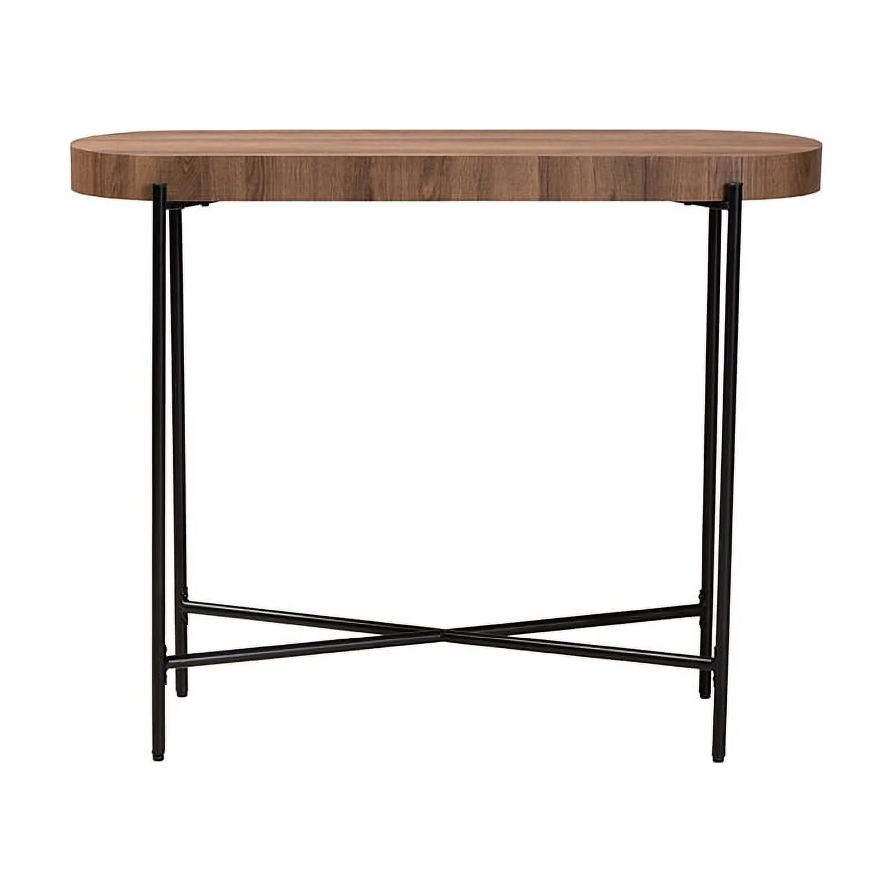 Baxton Studio Savion Modern Industrial Walnut Brown Finished Wood and Black Metal Console Table