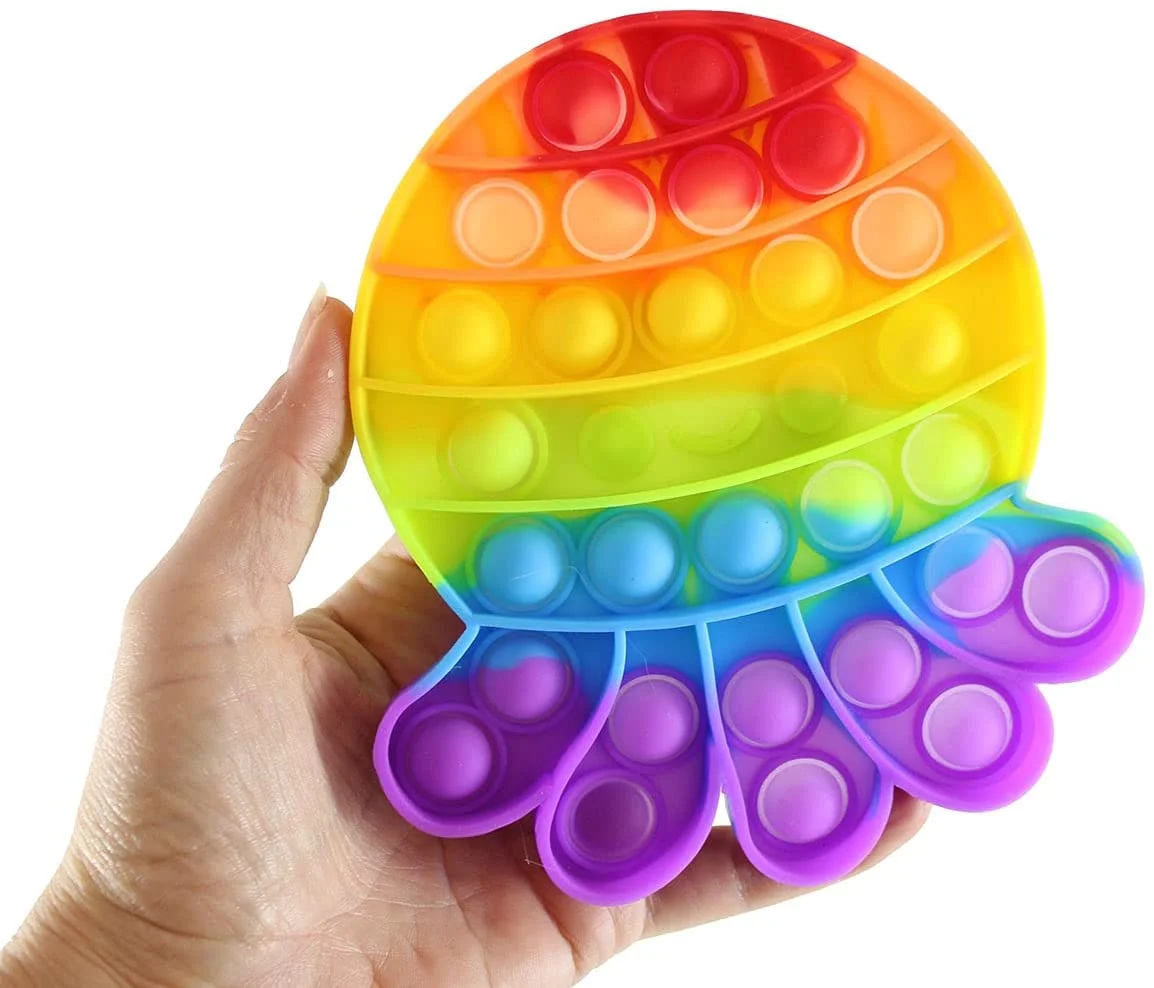 Rainbow Octopus Bubble Pop Fidget Toy - Ocean Sea Animal Silicone Push Poke Bubble Wrap Fidget Toy - Pop the Bubbles Down Then Flip it over and Do it Again - Sensory Stress Toy OT