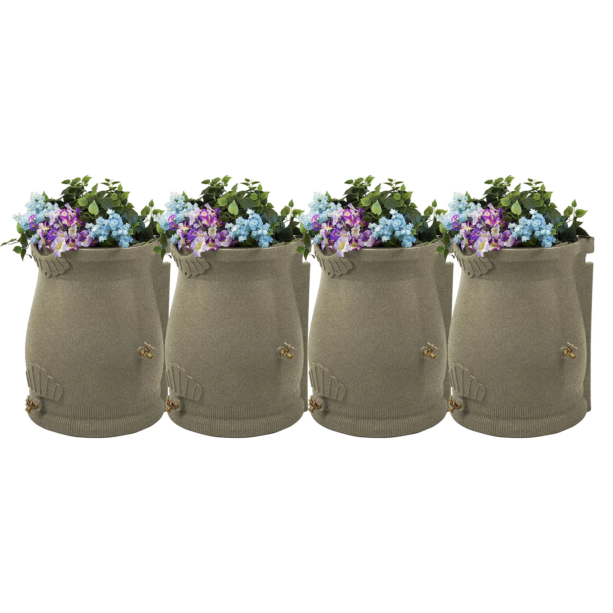 Good Ideas Rain Wizard 50 Gal Plastic Rain Barrel Urn, Sandstone (4 Pack)