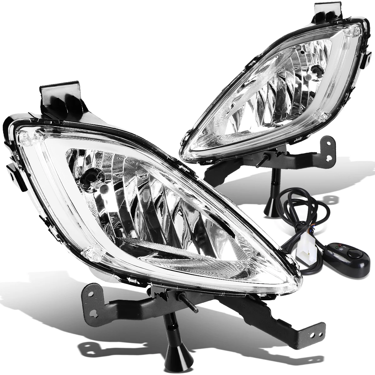 DNA Motoring FL-ZTL-132-CH For 2011 to 2013 Elantra MD/UD Pair Bumper Driving Fog Light Lamps with Switch Clear Lens