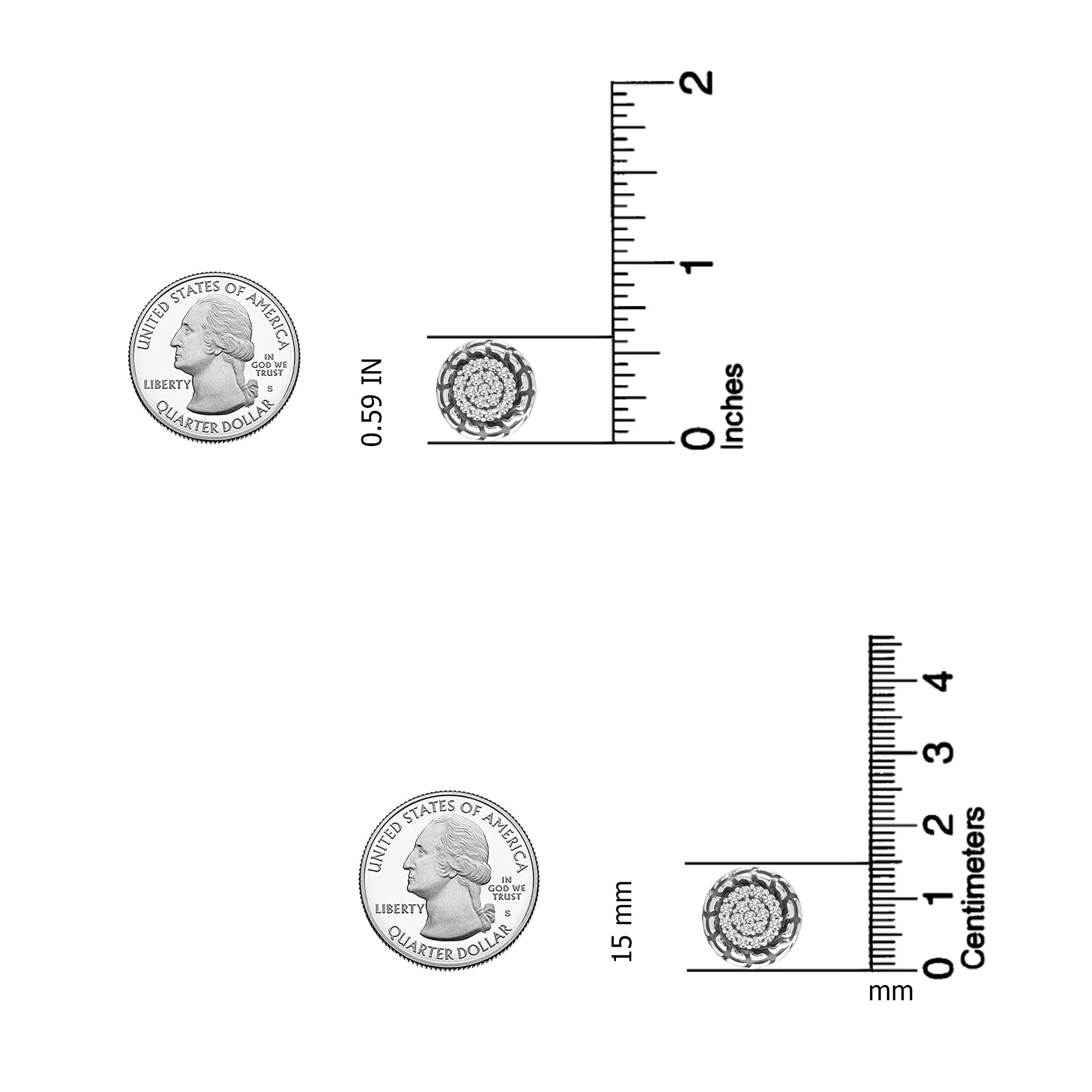 LeCalla 925 Sterling Silver Hypoallergenic CZ Classic Round Antique MEDIUM Stud Earrings for Women and Teen Girls 15MM