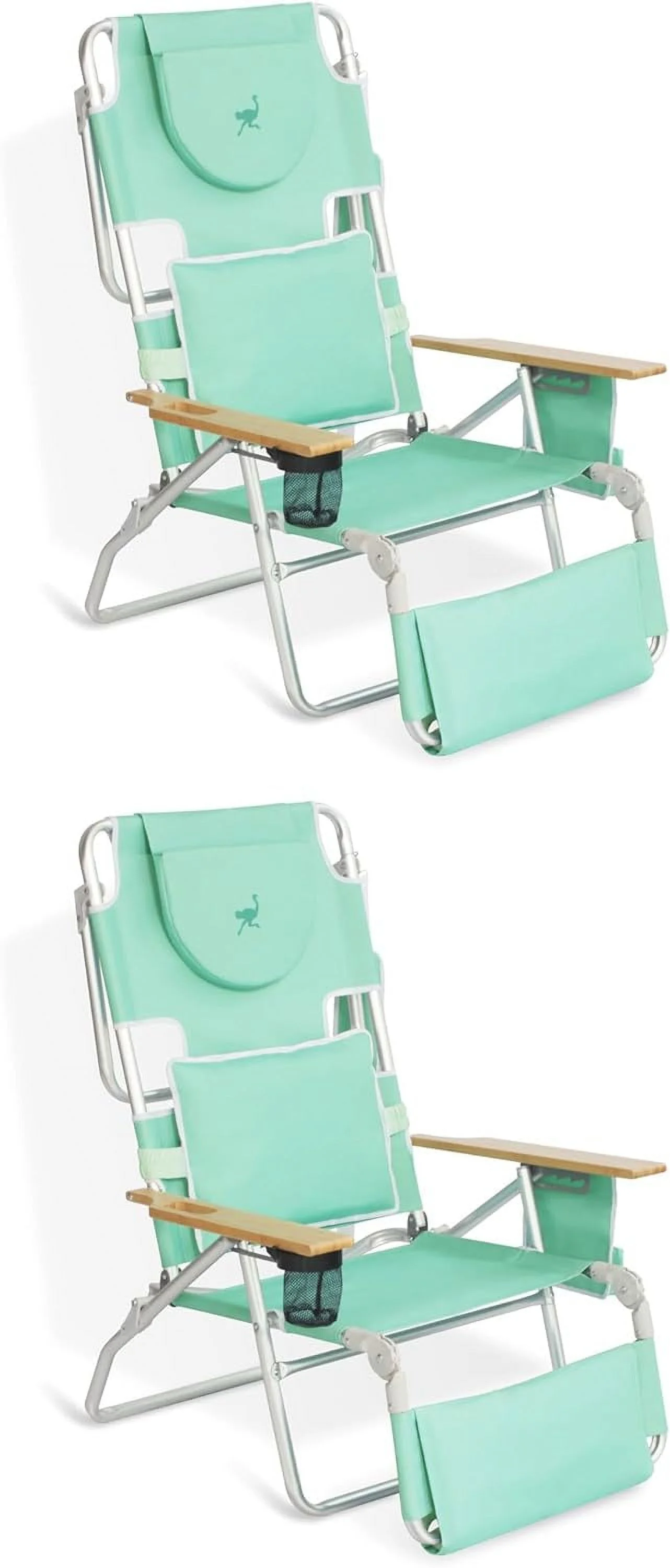 Deluxe Padded 3-N-1 Lightweight Portable Adjustable Outdoor Folding Chair For Lawn Beach Lake Camping Lounge With Footrest, Teal (2 Pack)