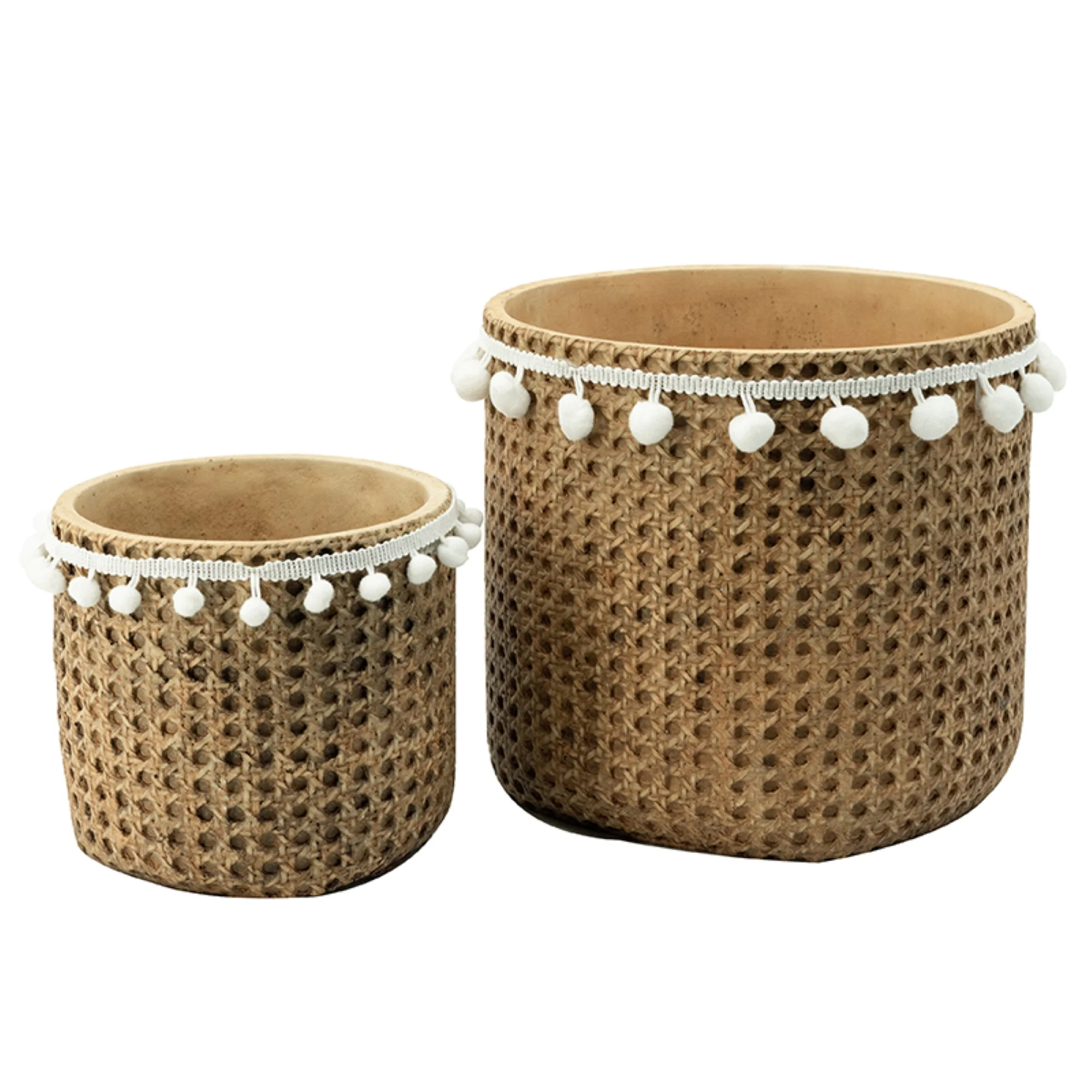 CC Home Furnishings Rustic Round Basket Planters with Tassel - 10.5