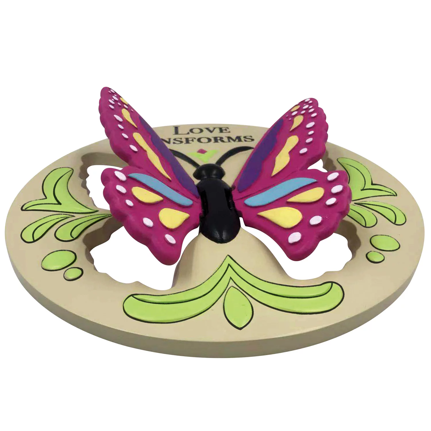 Love Transforms Us, Butterfly with 3D Wings, Round Garden Stone