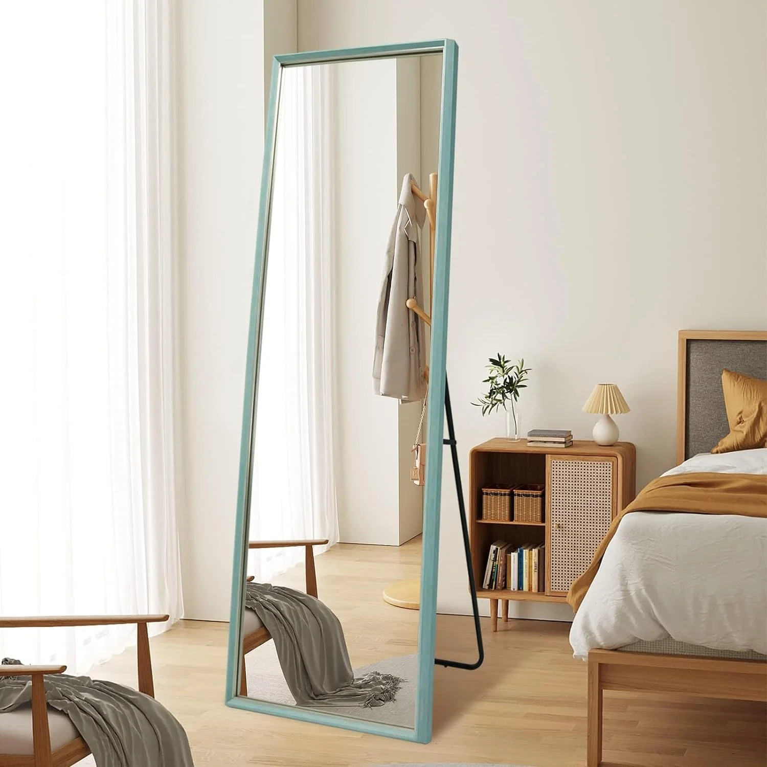Full Length Mirror 65x22 Inch Floor Mirror, Large Rectangle Mirror with Sturdy Wood-Like PS Frame, Standing Hanging Leaning Against Wall Mirror for Home Farmhouse, Light Blue
