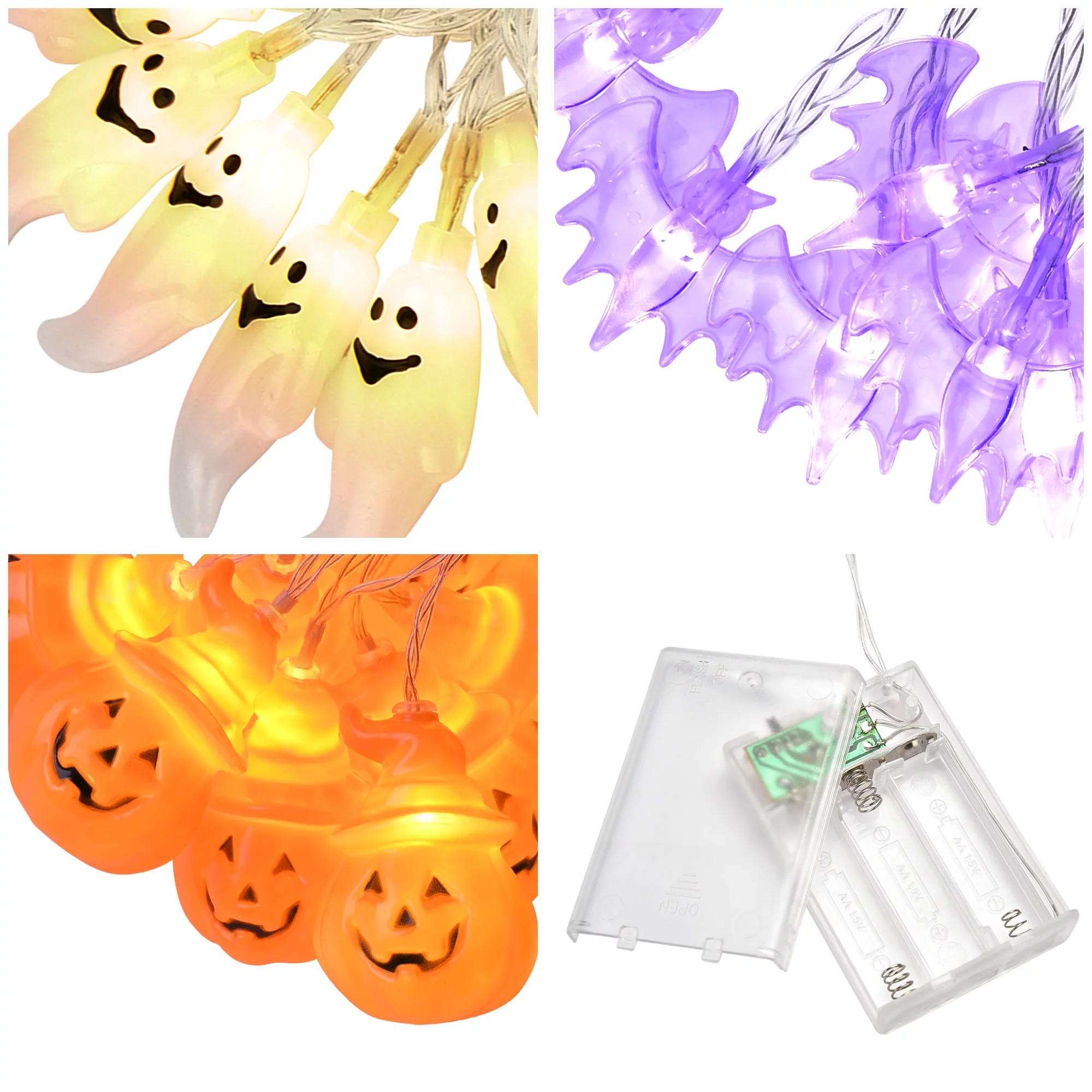 3Pack Halloween String Lights White Ghost Pumpkin Bat LED Fairy Light Xmas Party