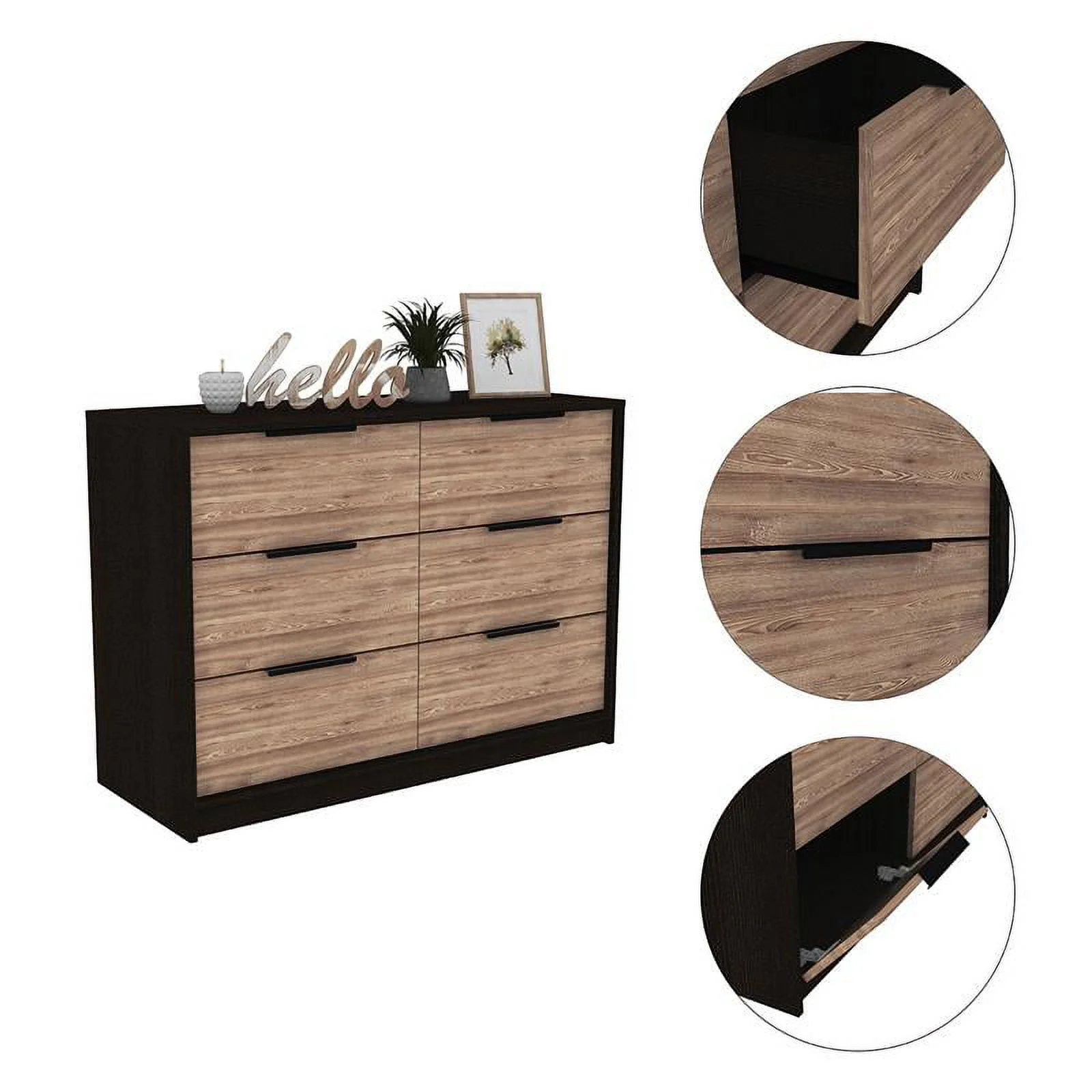 Home Square 2-Piece Set with Wood Nightstand and 4 Drawer Dresser in Black