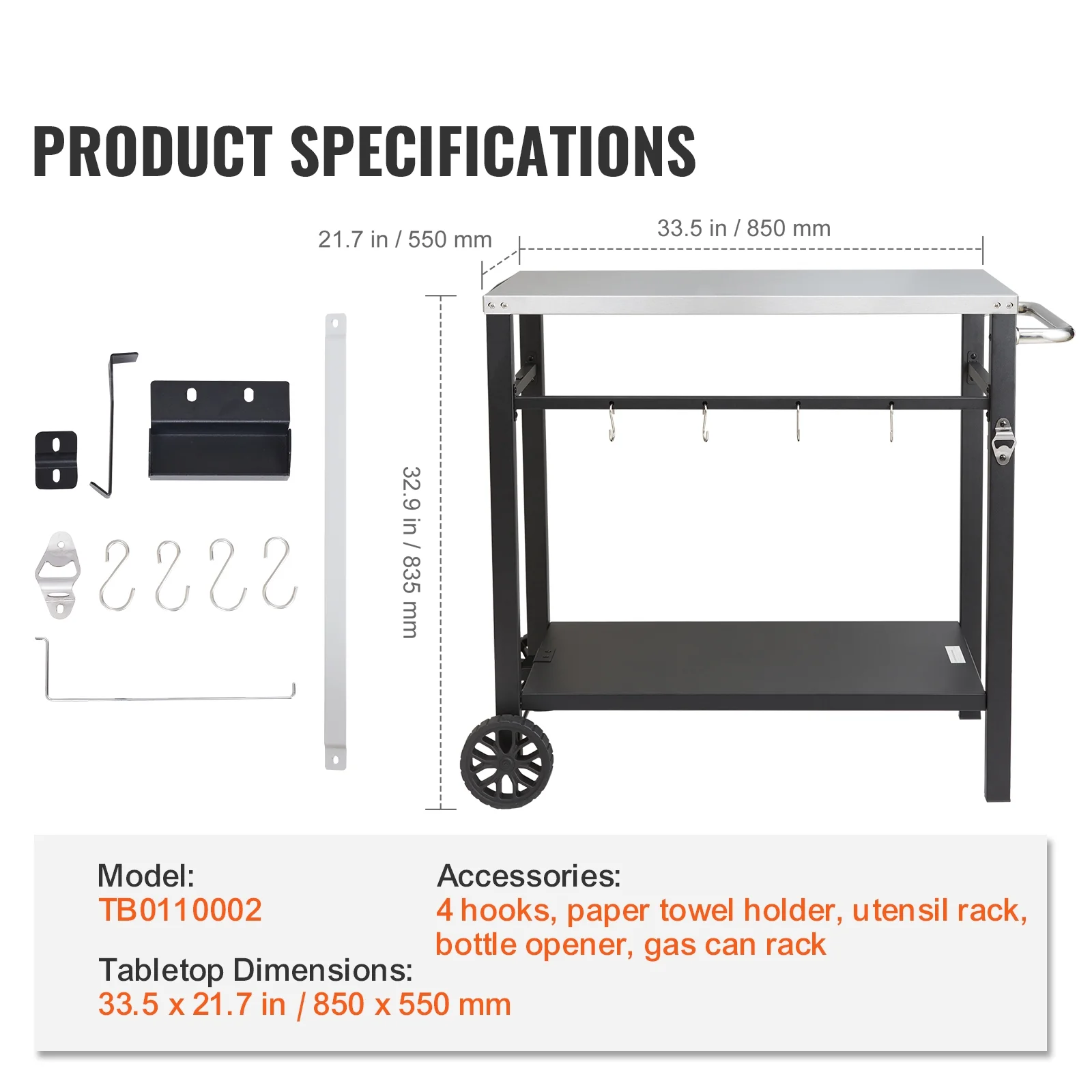 SKYSHALO Double-Shelf BBQ Outdoor Grill Dining Cart Movable Food Prep Trolley Patio