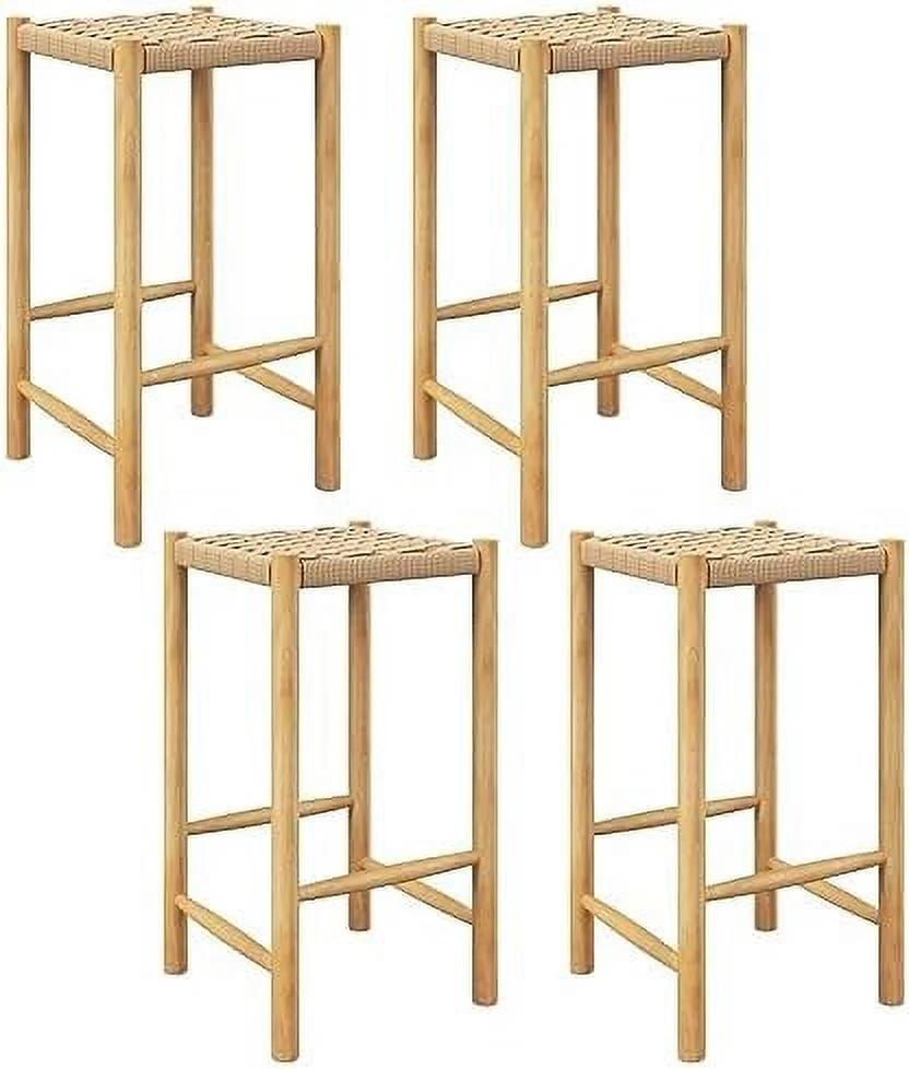 TJUNBOLIFE Wood Stools   18" Tall  Backless Stool Chairs with Rubber Wood Legs  Max Load 330 Lbs  Armless Wicker Stools for Kitchen Dining Room Indoor Outdoor