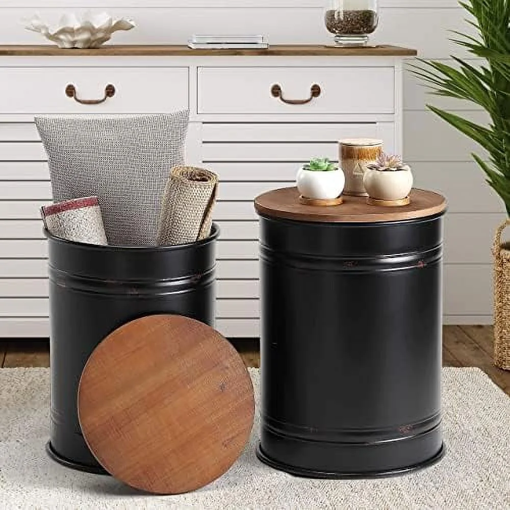 TJCGDTY Rustic  Ottoman Seat Stool  Farmhouse Accent   Antique Galvanized Metal End Table Box Bin with Square Wooden Lid （Square&Galvanized）