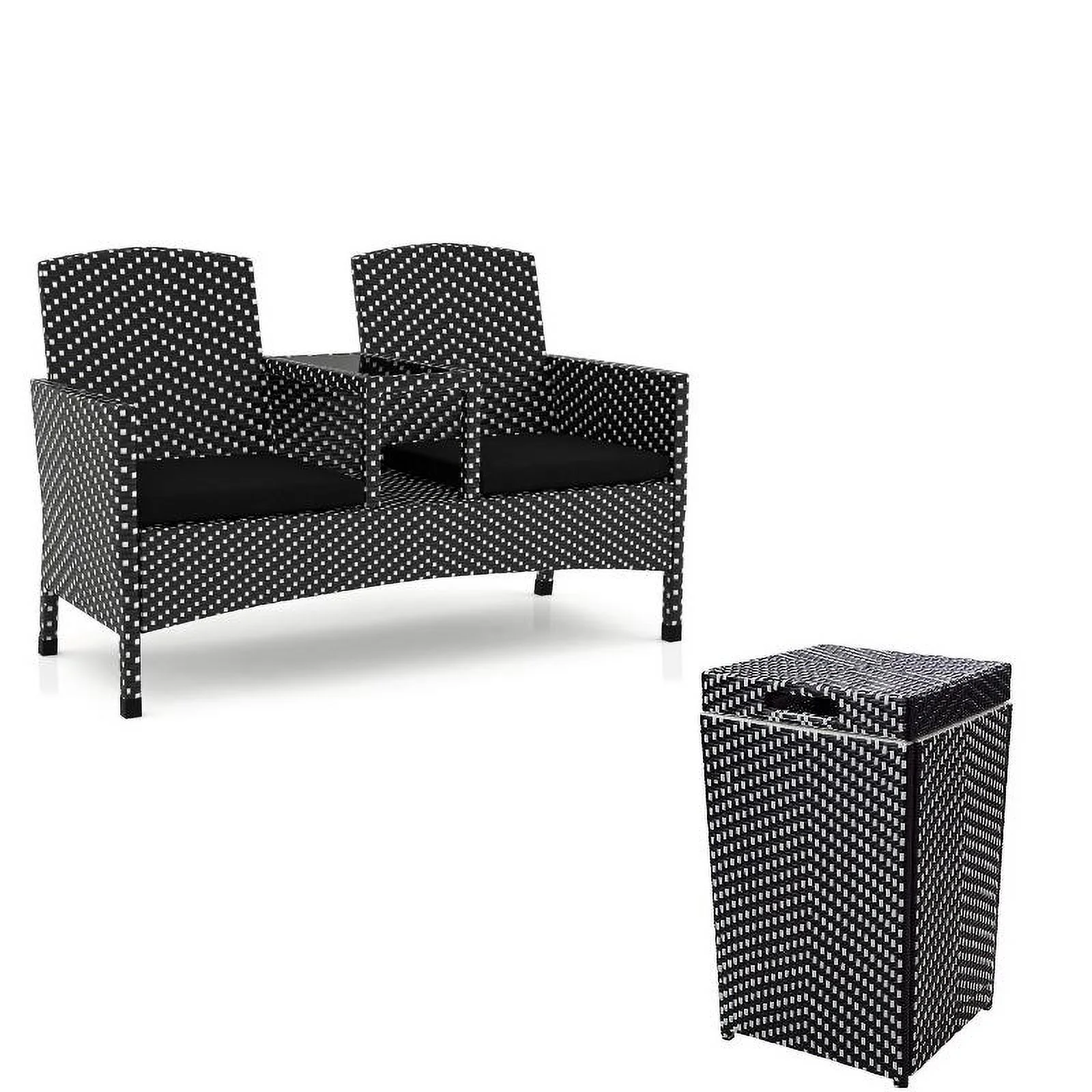 FOA Azur Outdoor Aluminum & Wicker Loveseat & Storage Bin 2pc Set