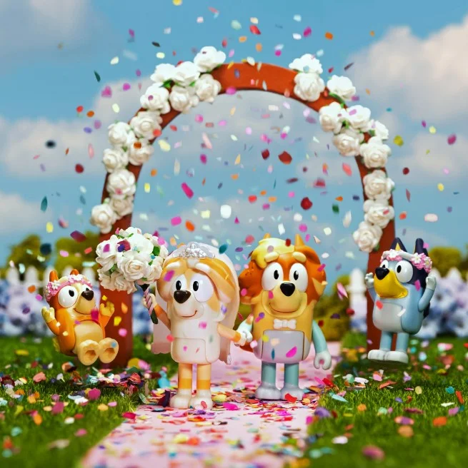 Bluey 4-Pack Wedding Time  Figures, Includes  Uncle Rad, Frisky, Bluey and Bingo, Ages 3+