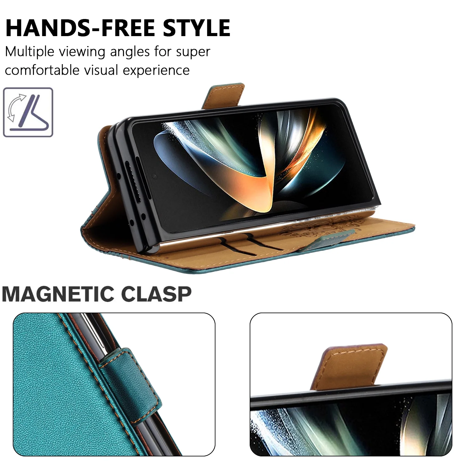 SaniMore Case for Samsung Galaxy Z Fold 4, Wear-resistant PU Leather Retro Durable TPU Shell Flip Folio Stand, Full Body Protection Magnetic Clasp Business Shell, Green