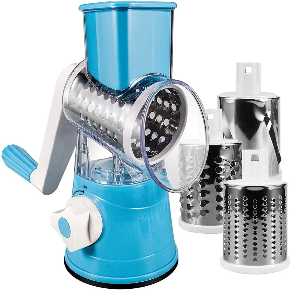 Jahyshow Multi-Functional Cheese Grater - Durable Rotary System with 3 Steel Barrels