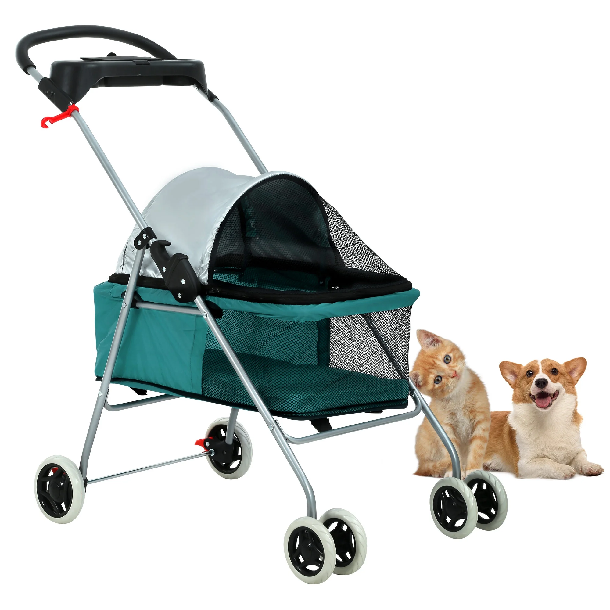 CL.HPAHKL Pet Stroller for Medium Small Dogs Dog Stroller Cat Stroller Foldable Jogging Travel 4 Wheels Waterproof and 360 Rotating Front Puppy Stroller with Mesh Windows,Teal