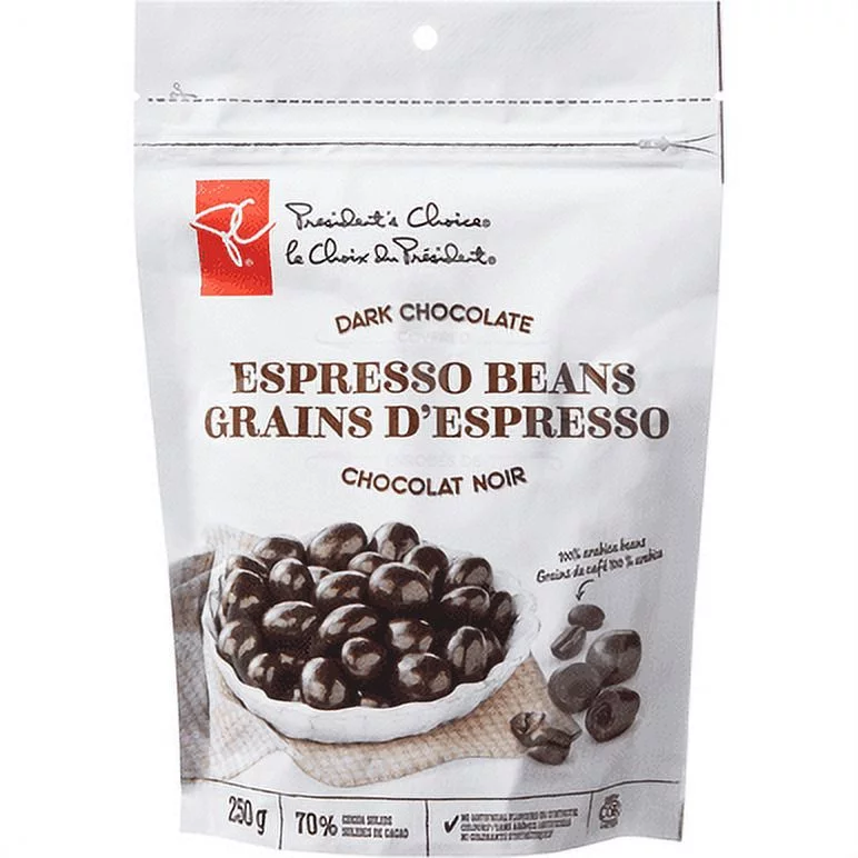 President's Choice Dark Chocolate covered Espresso Beans, 250g/8.75 oz. Bag {Imported from Canada}