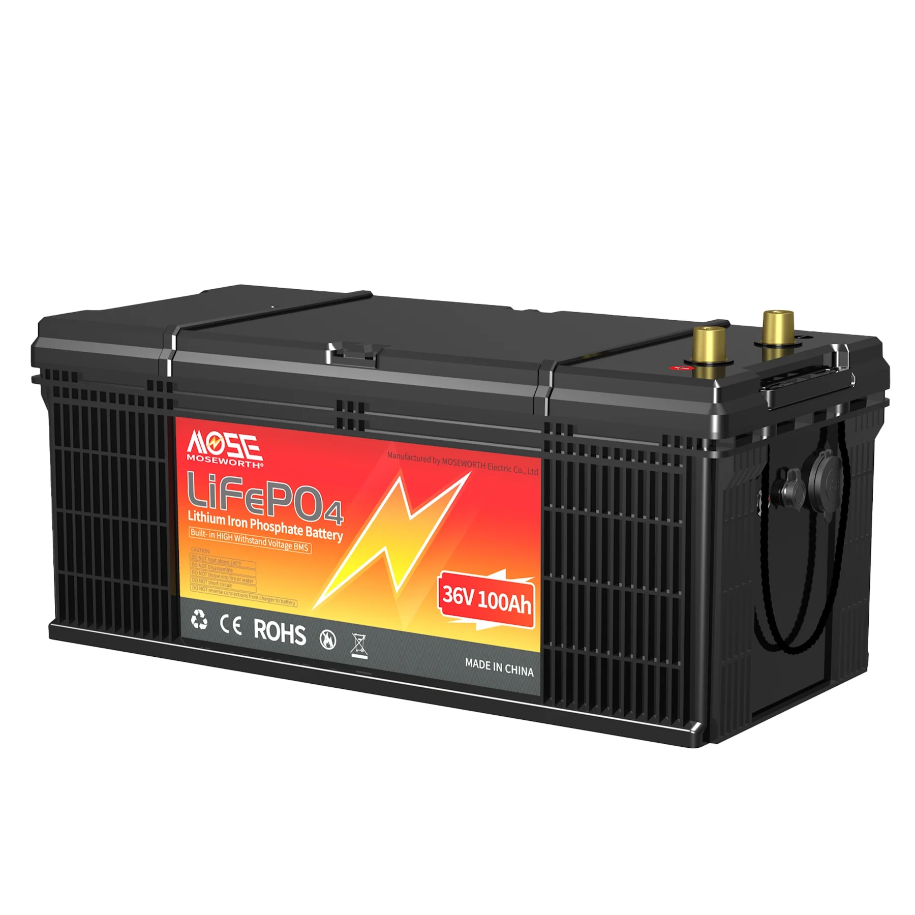 36V 100Ah LiFePO4 Battery,200A BMS,15000 Cycles,Low Temp Cut off,MOSEWORTH for Golf Cart,RV,Solar,Trolling Motor,off-Grid