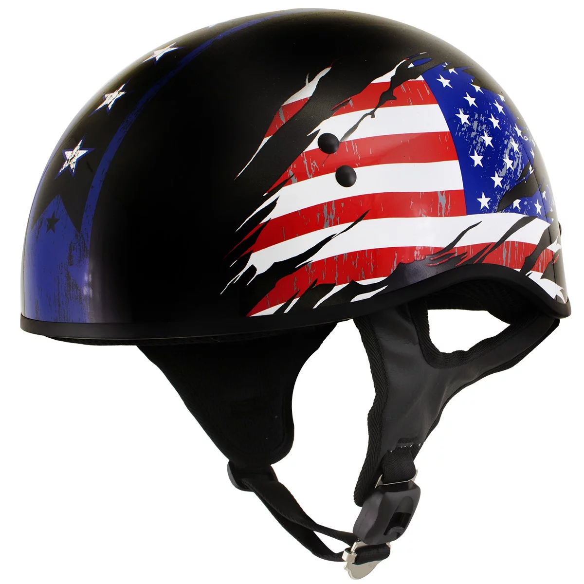 Hot Leathers HLD1051 'USA Flag (Star and Stripes )' Gloss Black Motorcycle DOT Skull Cap Helmet for Men and Women Medium
