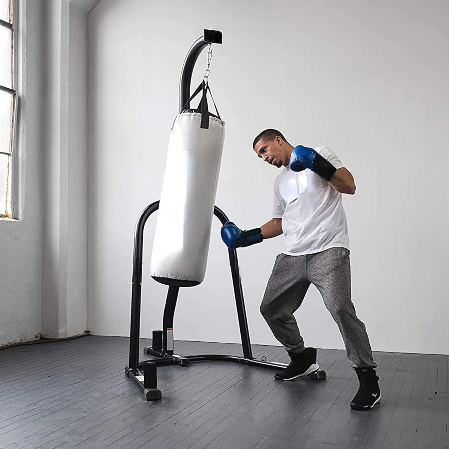 Steel Heavy Punching Bag Stand Workout Equipment for Kickboxing, Boxing, and MMA Training with 3 Plate Pegs and 100 Pound Capacity,