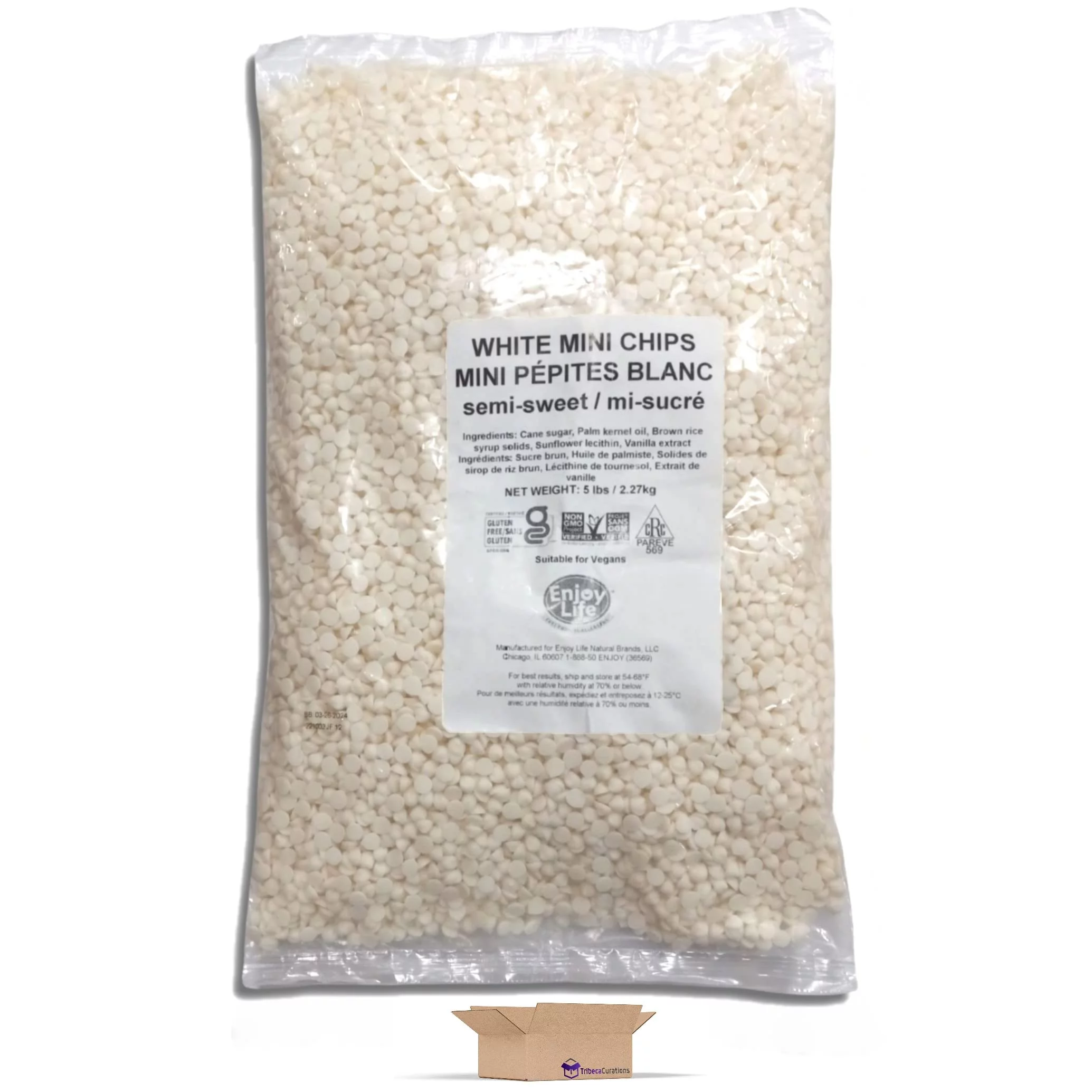 (2 pack) Semi-Sweet White Chocolate Mini Baking Chips | Allergy Friendly, Dairy Free, Vegan | 5 Pound Bulk Bag