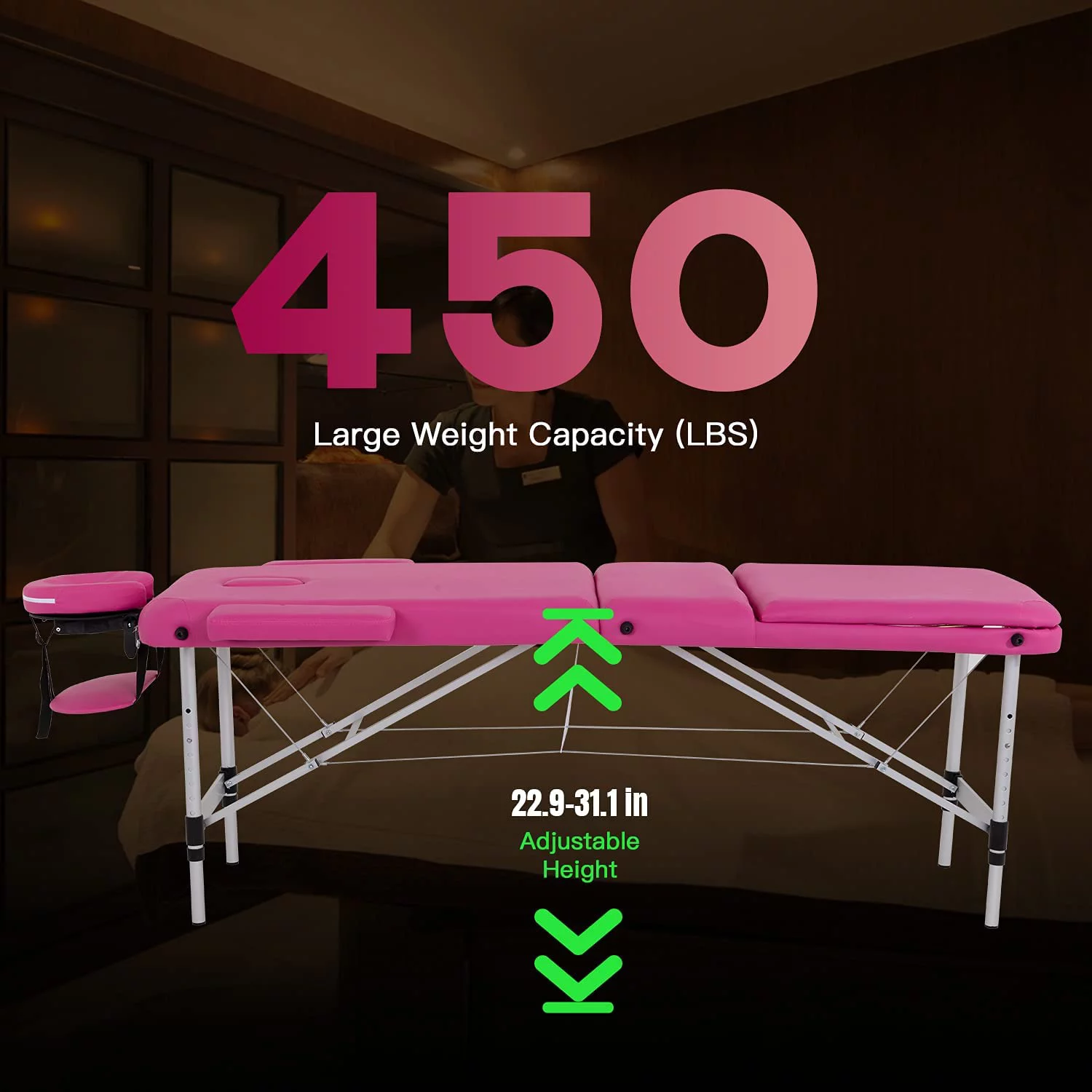 Furinno Portable Folding Massage Table Physical Therapy Salon Treatment Bed, Pink